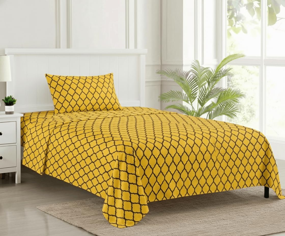 Trance Home Linen 200 Tc | 100% Cotton Printed Single Bedsheet With 1 Pillow Cover | Breathable And Skin Friendly Bedsheet For S