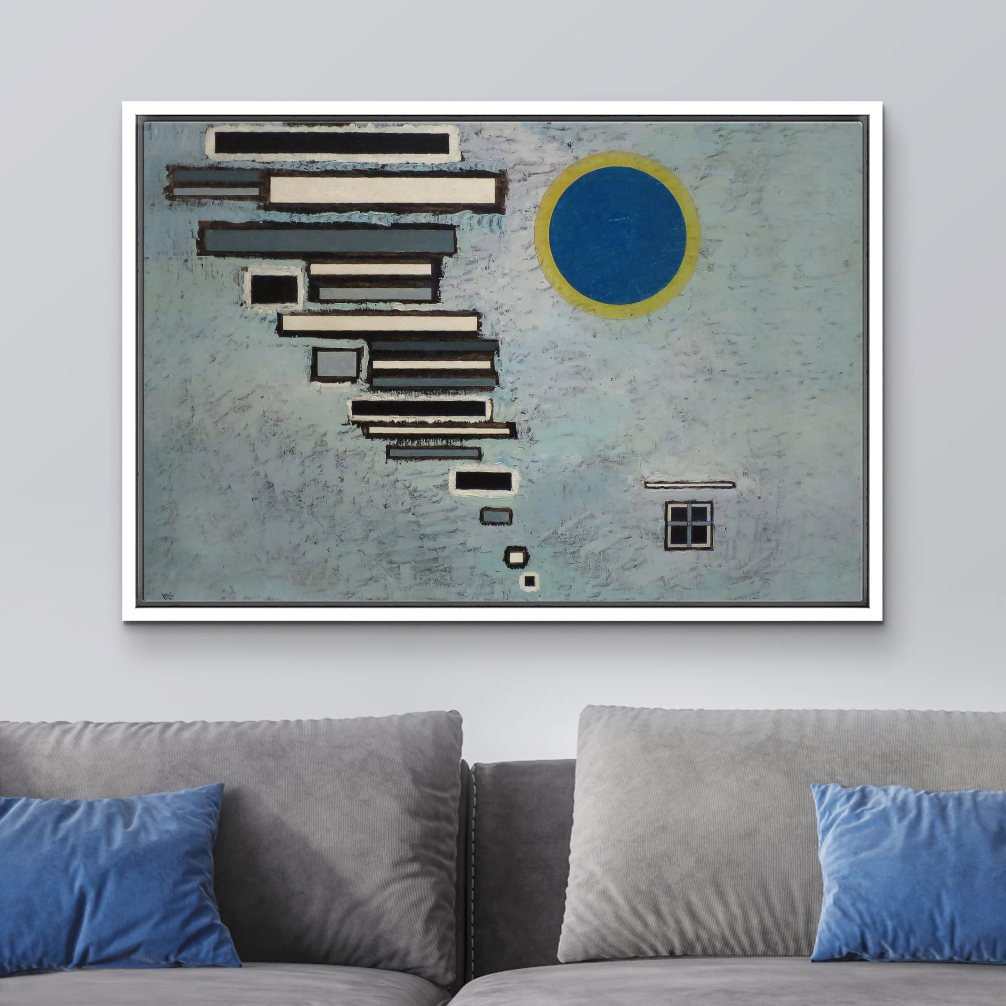 Wall26 - Unequal By Vassily Kandinsky - Framed Canvas Print Wall Art Famous Painting Reproduction - 16''X24'' White