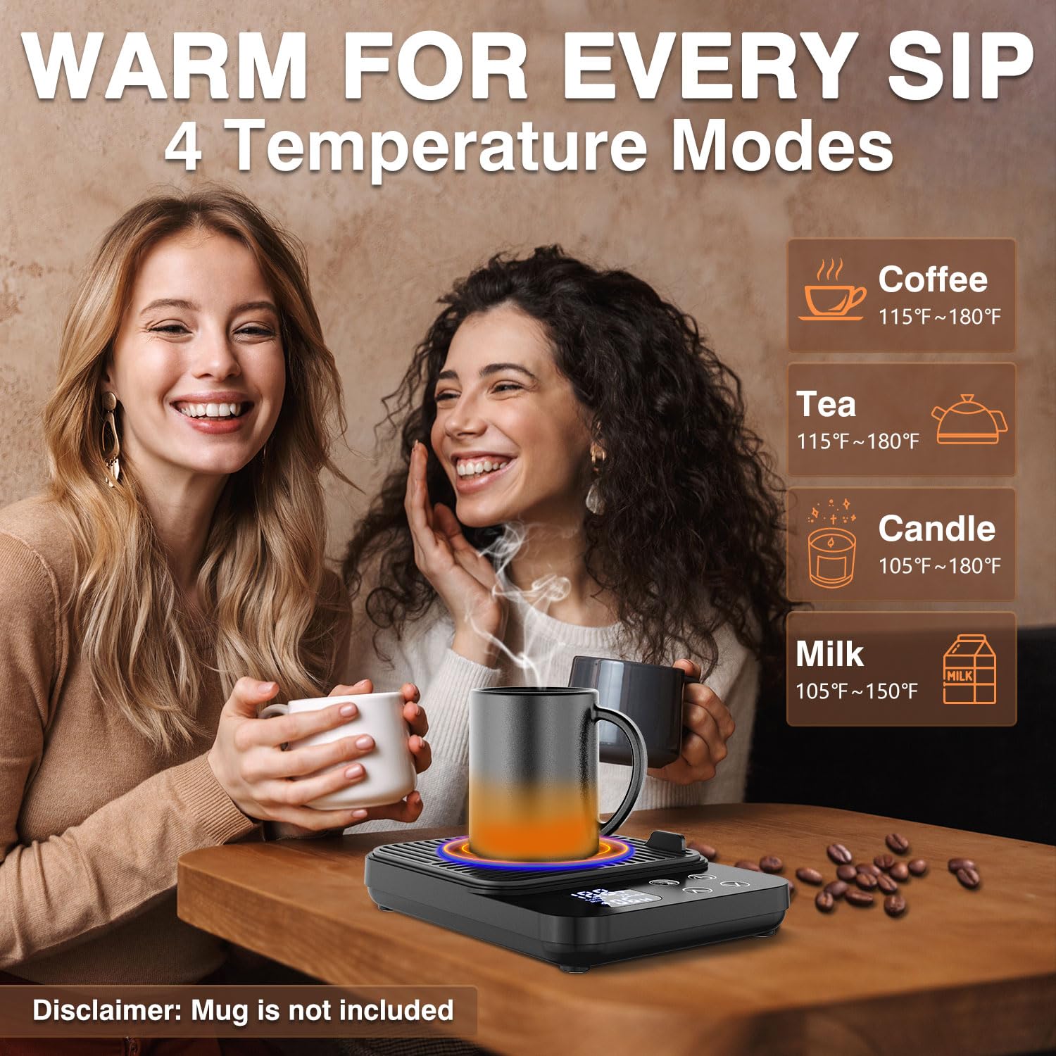 Mug Warmer, Coffee Warmer For Desk With 1-12H Auto Shut Off, 4 Temp Settings, 36W Faster Heating Cup Warmer For Coffee Beverage