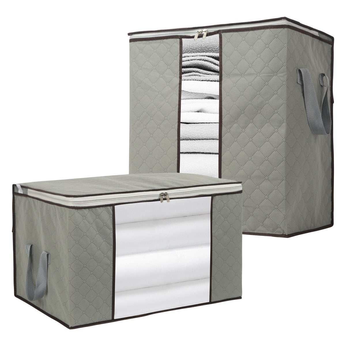 Szxc 2 Pack Foldable Large Storage Bags - Horizontal + Erect for Comforter Blanket Quilt Clothes Pillow, Clear Window & Handles,
