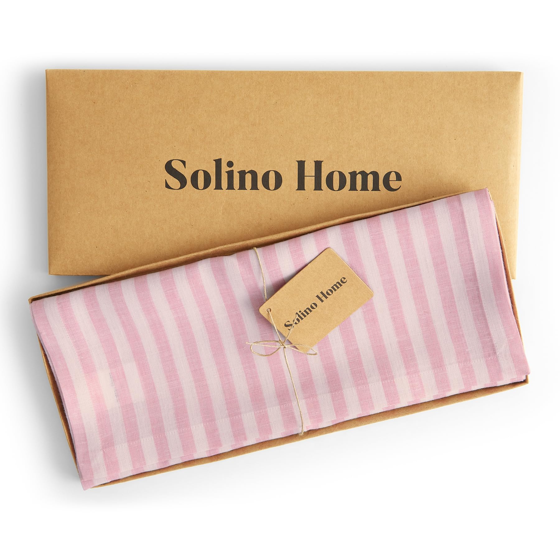 Solino Home Stripe Linen Table Runner 72 Inches Long - 100% Pure Linen Cherry Blossom And White Dining Table Runner 14 X 72 Inch