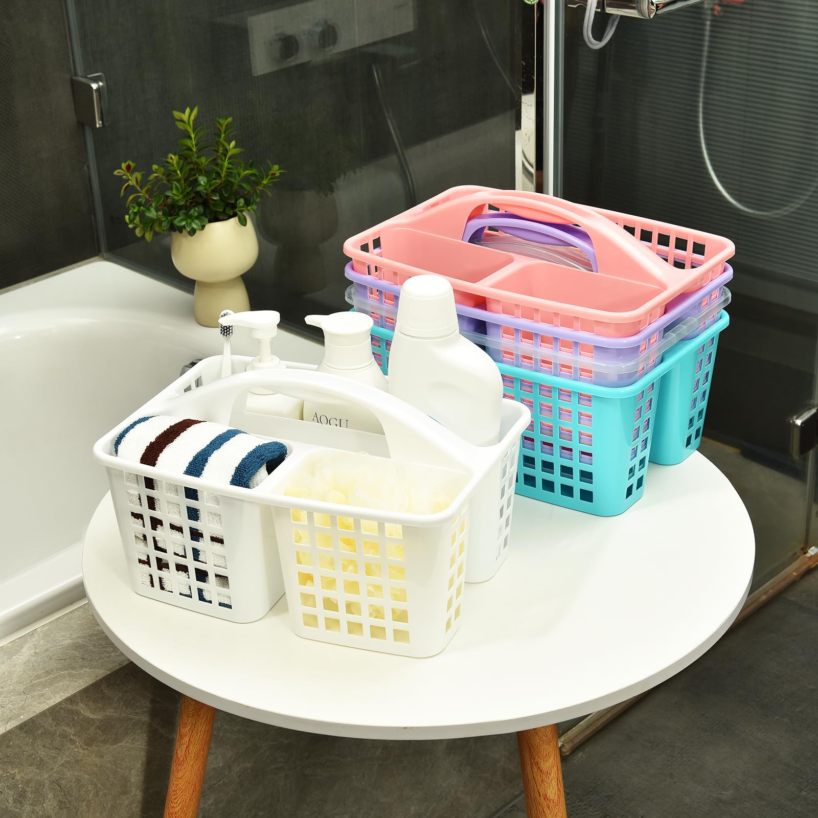 ALINK Plastic Shower Caddy Basket with Compartments - Gray