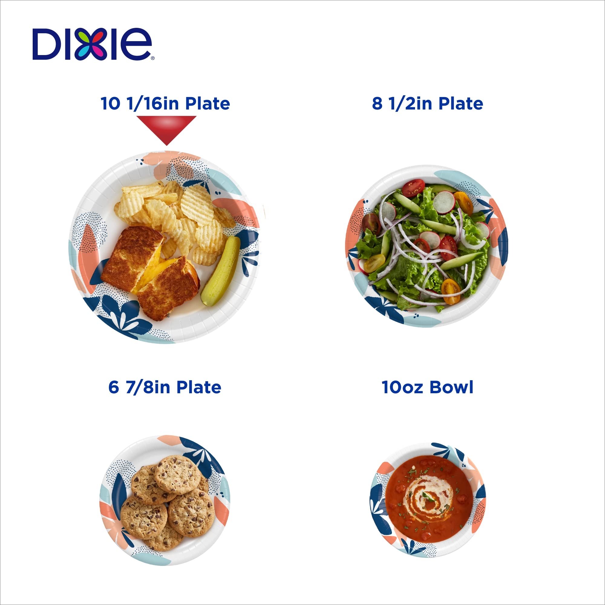 Dixie Large Paper Plates, 10 Inch, 54 Count, 2X Stronger*, Microwave-Safe, Soak-Proof, Cut Resistant, Disposable Plates For Ever