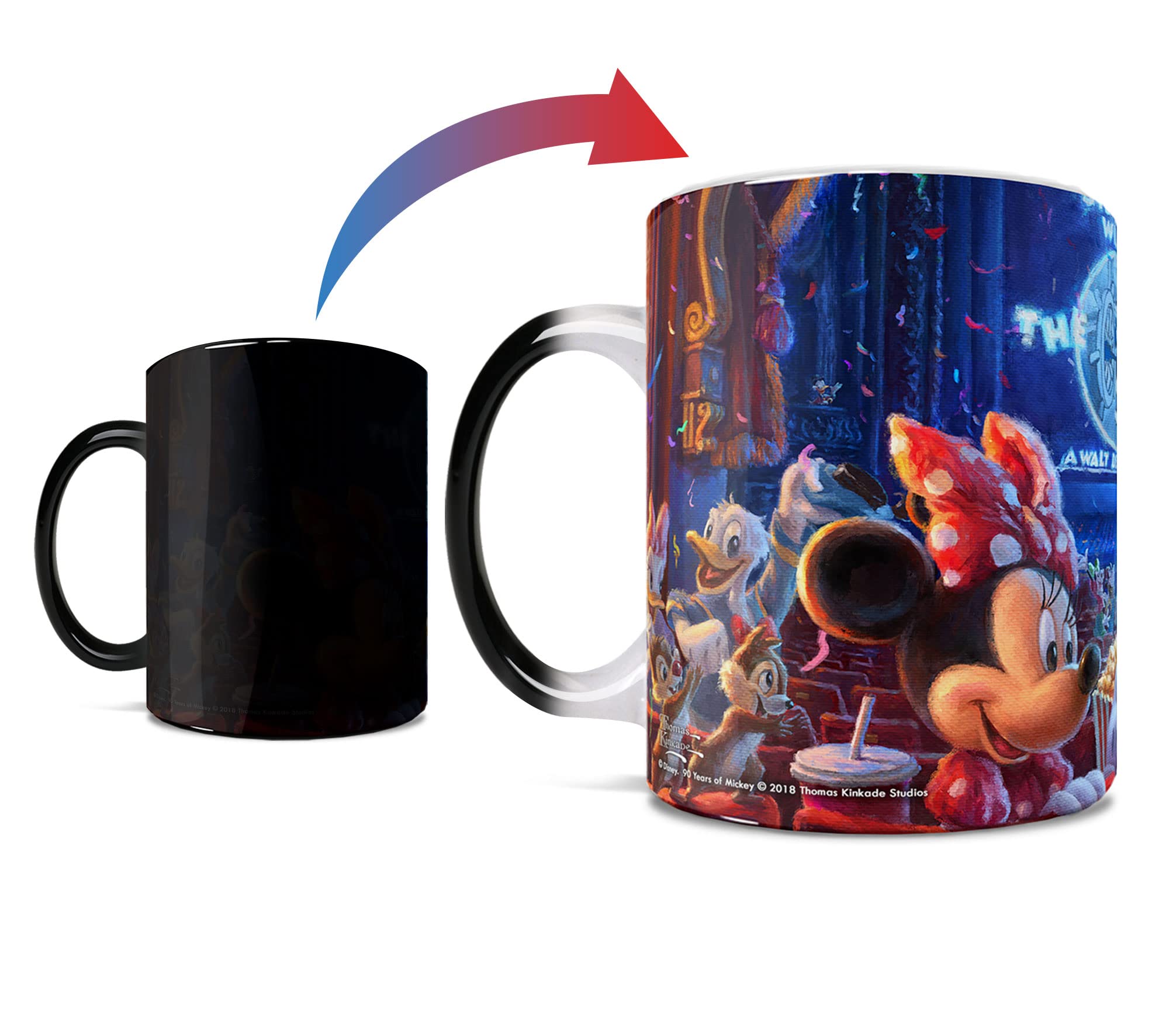 Morphing Mugs Disney - Mickey And Minnie Mouse - 90Th Anniversary - Thomas Kinkade - One 11 Oz Color Changing Heat Sensitive Cer