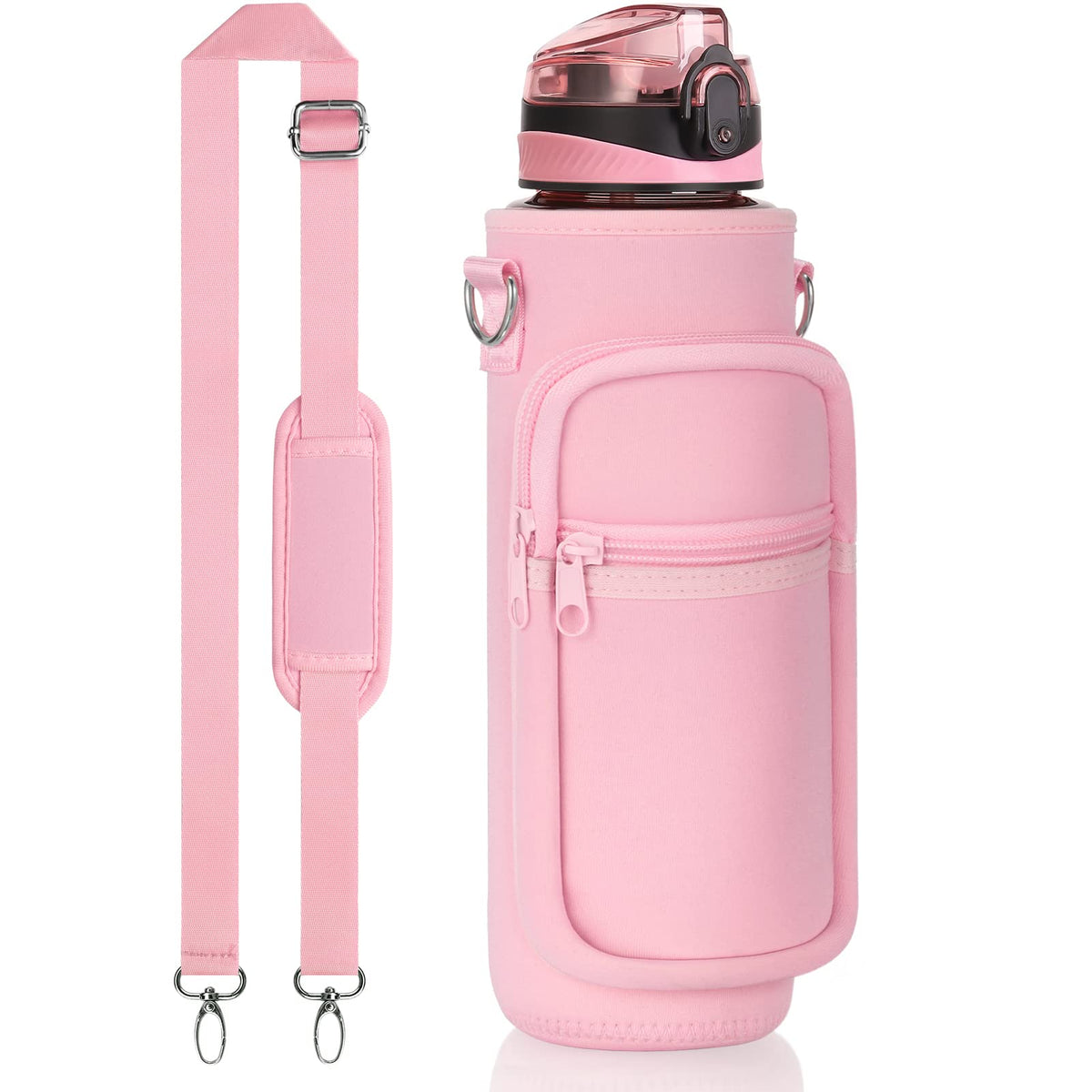 Fimibuke 32 Oz Water Bottle With Sleeve - Bpa Free Leakproof Sport Large 1L Plastic Motivational Water Bottle With Straw & Strap