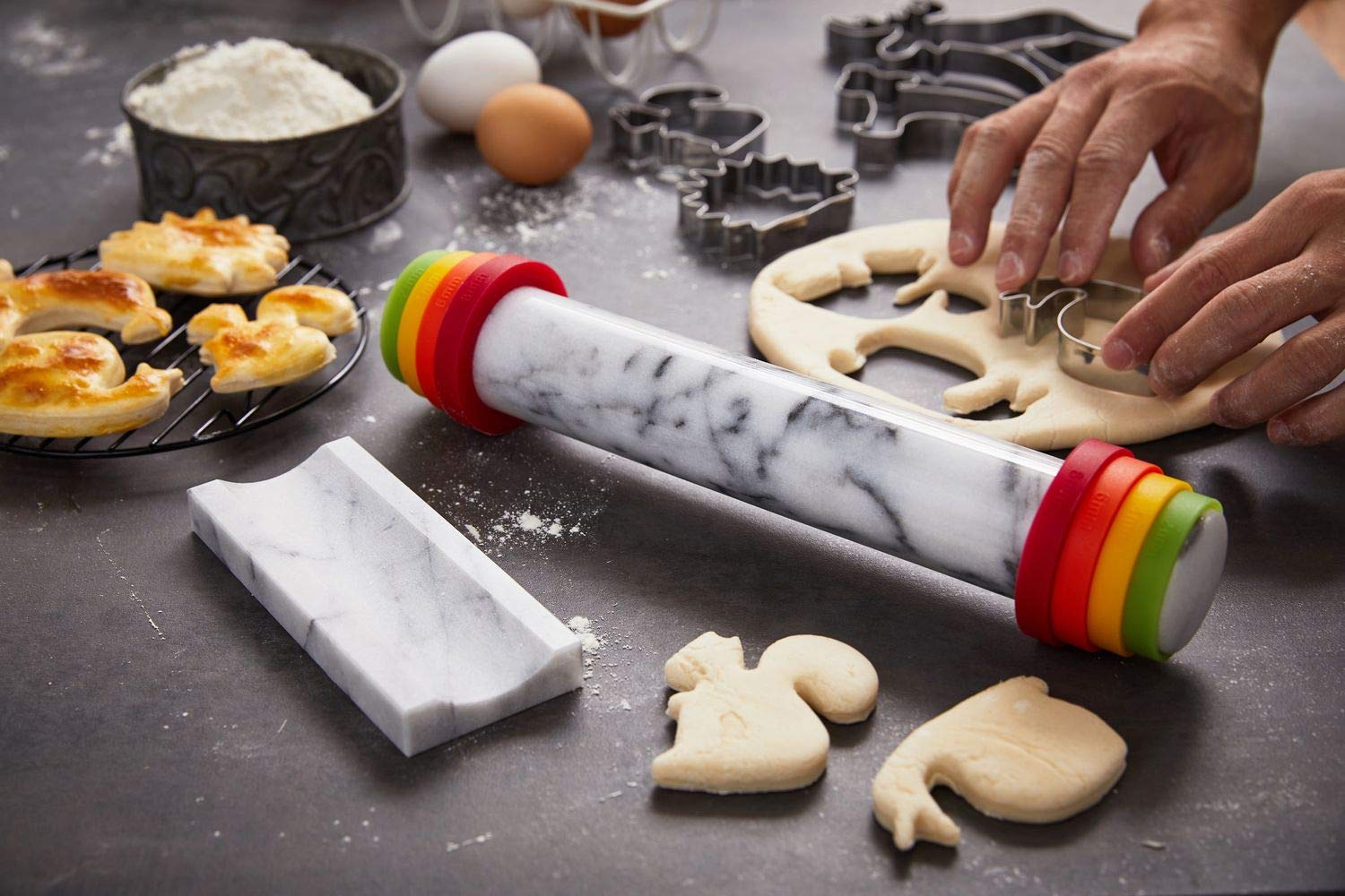 Jemarble Adjustable Rolling Pin With Silicone Guide Rings (Premium Quality)