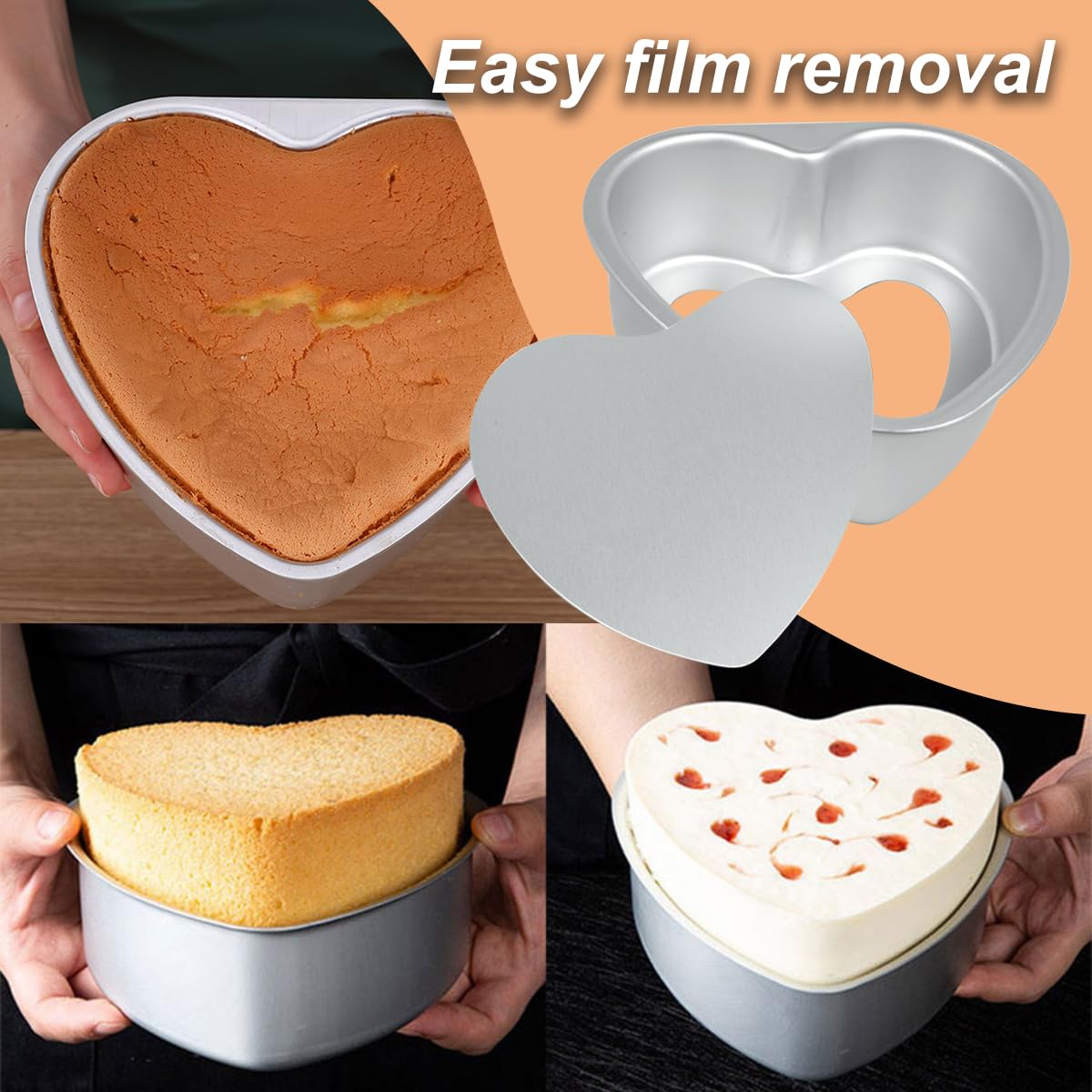 Frigiire Heart Cake Pan 8 Inch Nonstick Heart Shaped Cake Pan Removable Bottom Deep Mold 2 Pieces Aluminum
