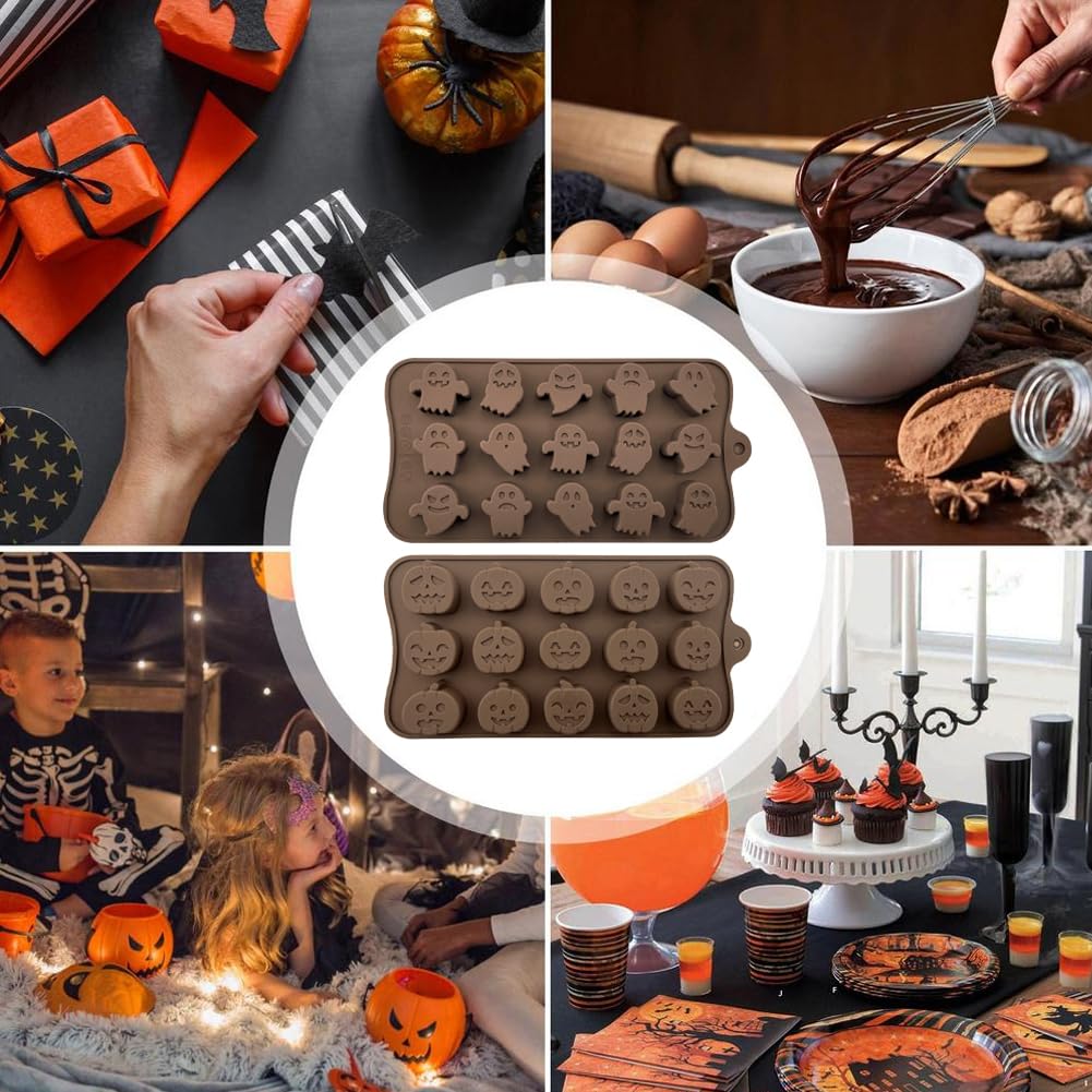 2 Pack Pumpkin Ghost Silicone Mold Halloween Chocolate Cookie Baking Mold Pumpkin And Ghost Shapes Diy Decoration Tools For Bisc