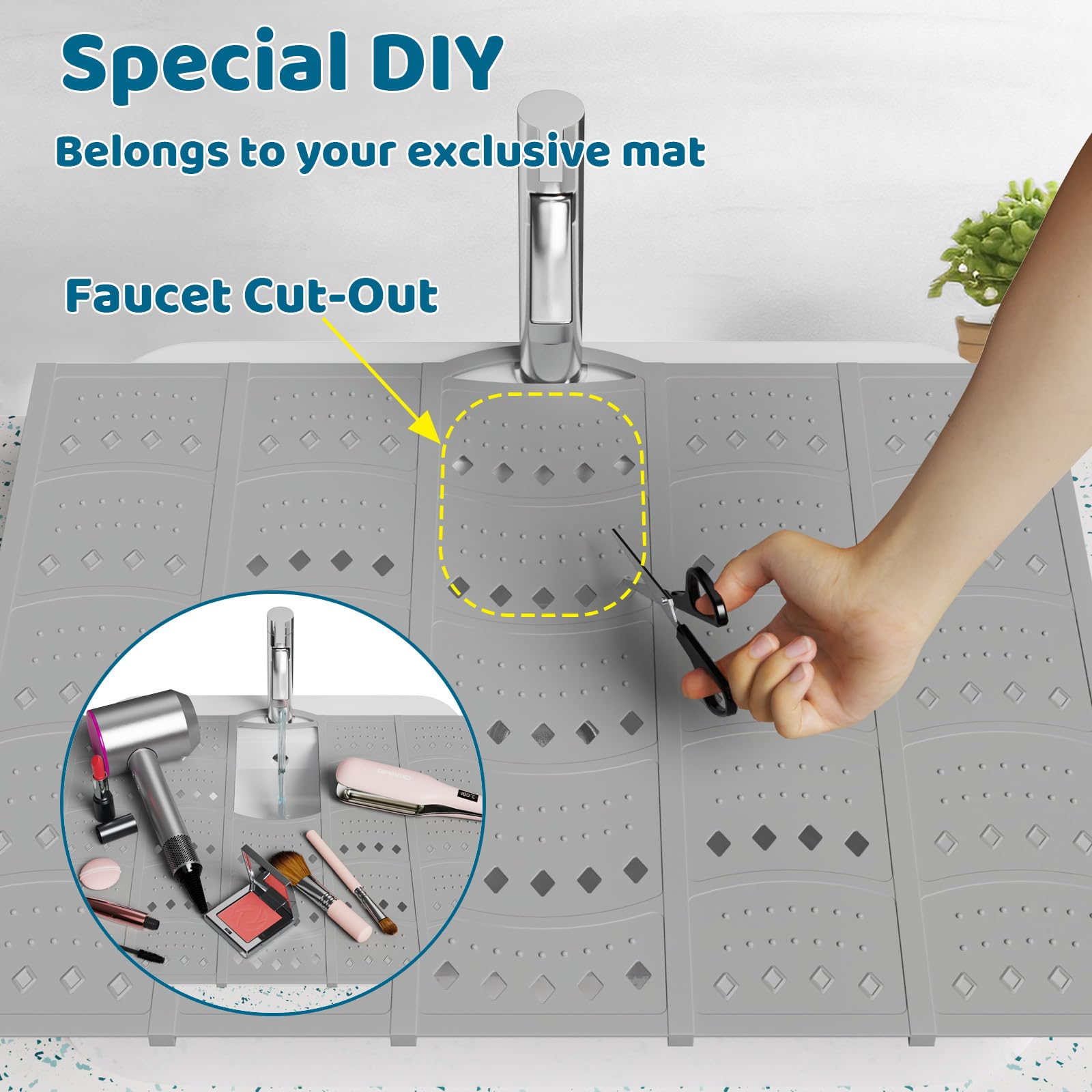 Johamoo Bathroom Sink Cover For Counter Space, Sink Topper Foldable Sink Cover, Silicone Makeup Organizer Mat Space Saver, Small