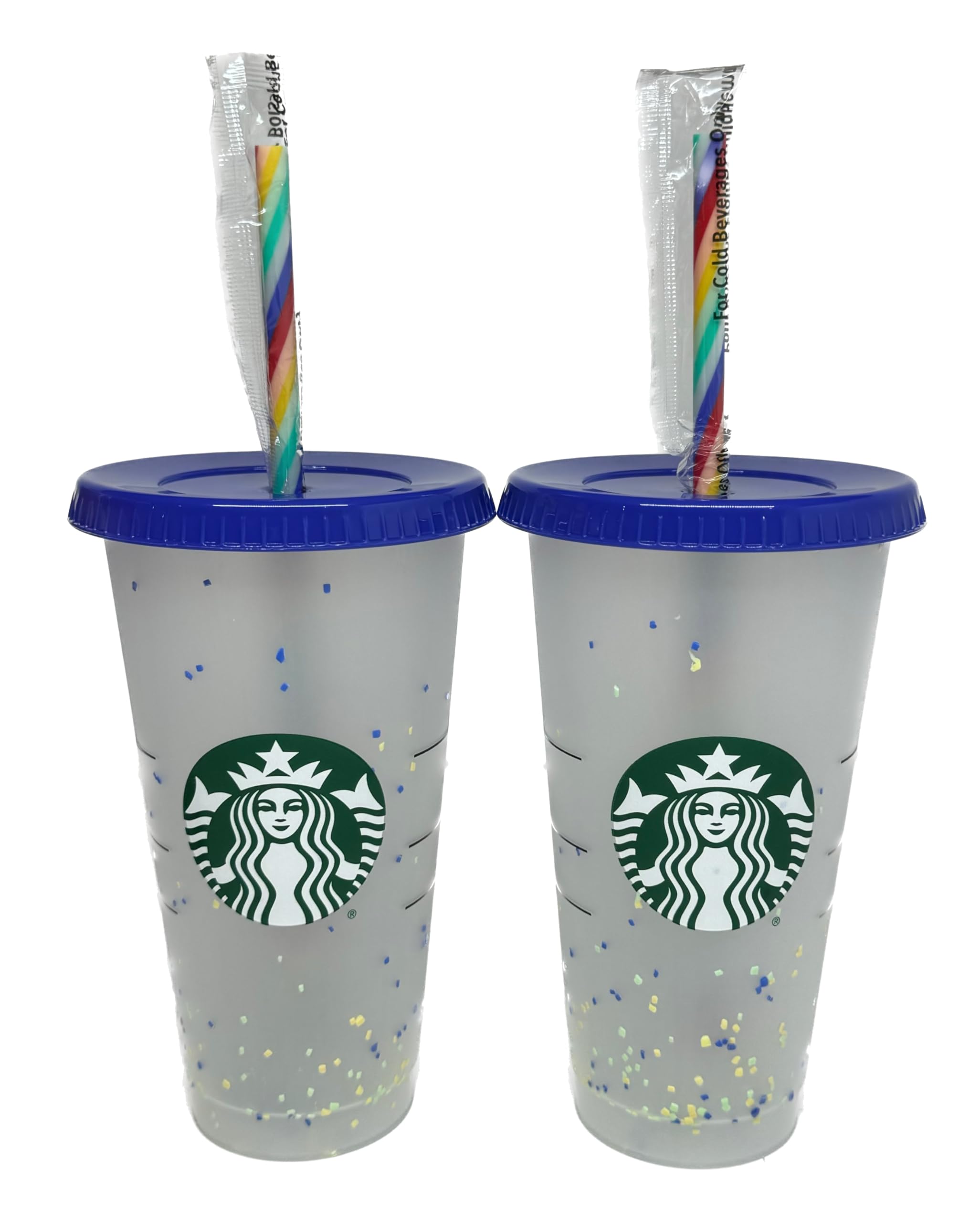 Starbucks Color Changing Confetti Reusable Cold Cup With Rainbow Striped Straw, 24 Fl Oz, Set Of Two