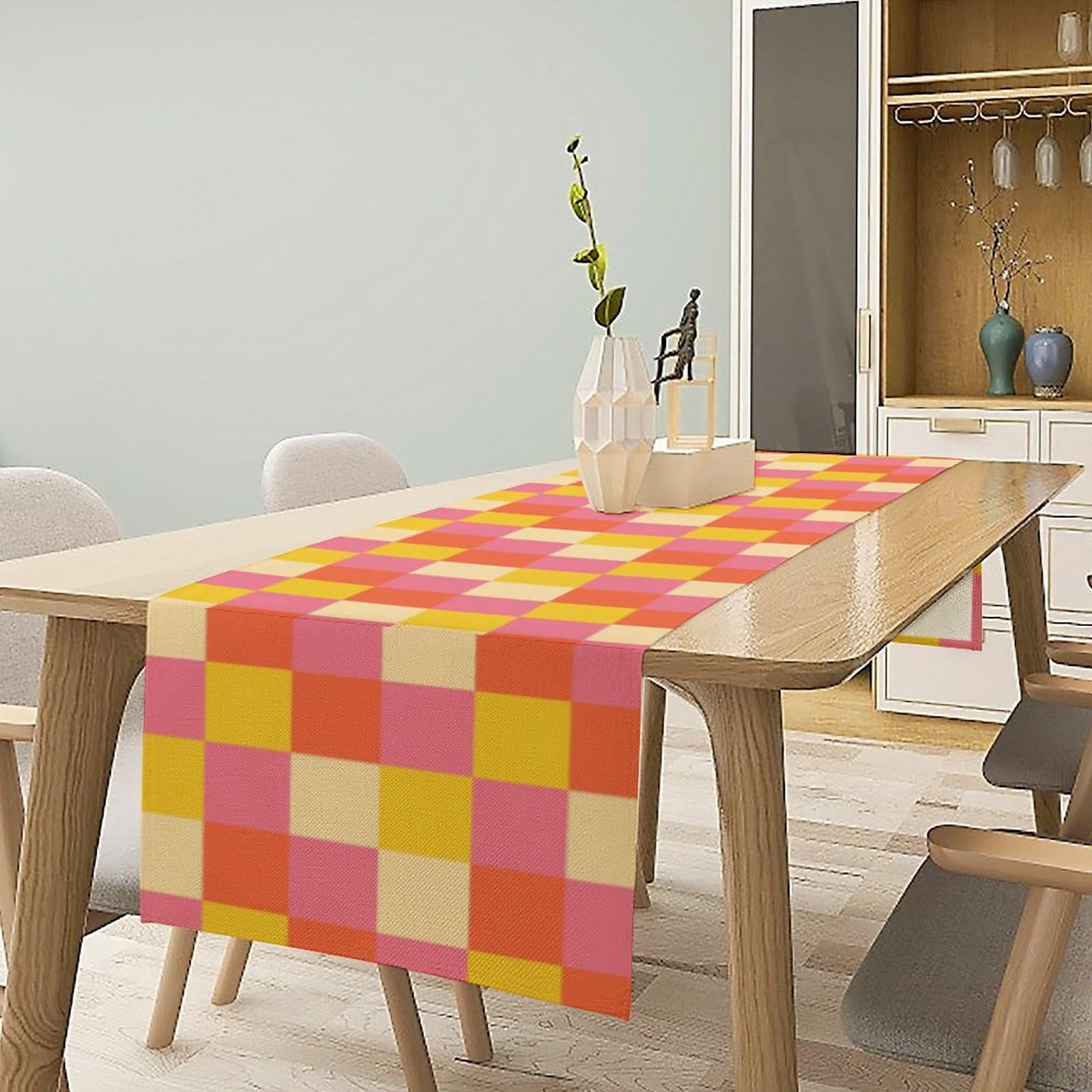 70s Hippie Table Runner Orange Yellow Pink Vintage Geometric Table Runner 1960s Retro Country Dinner Runner for Living Room Kitc