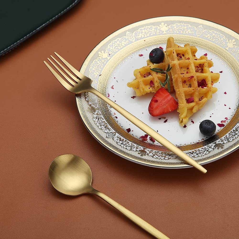 Matte Gold Silverware Set 40 Pieces, Stainless Steel Golden Flatware Set, Titanium Plating Cutlery Set, Matte Gold Utensil Sets,