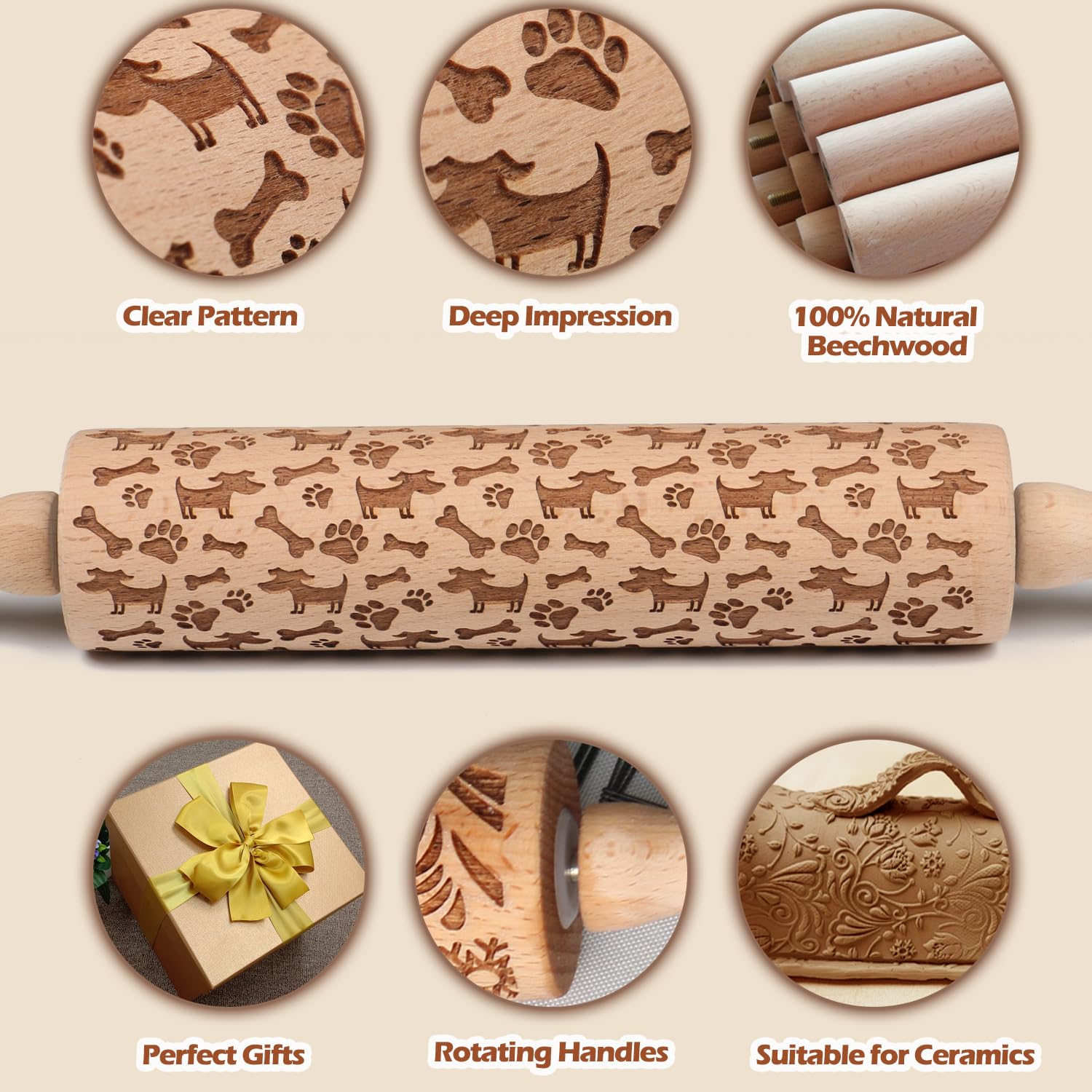 Embossed Rolling Pin For Baking Cookies Embossing Rolling Pins With Design Wooden Engraved Springerle Roller Pin Dough Animal Pa