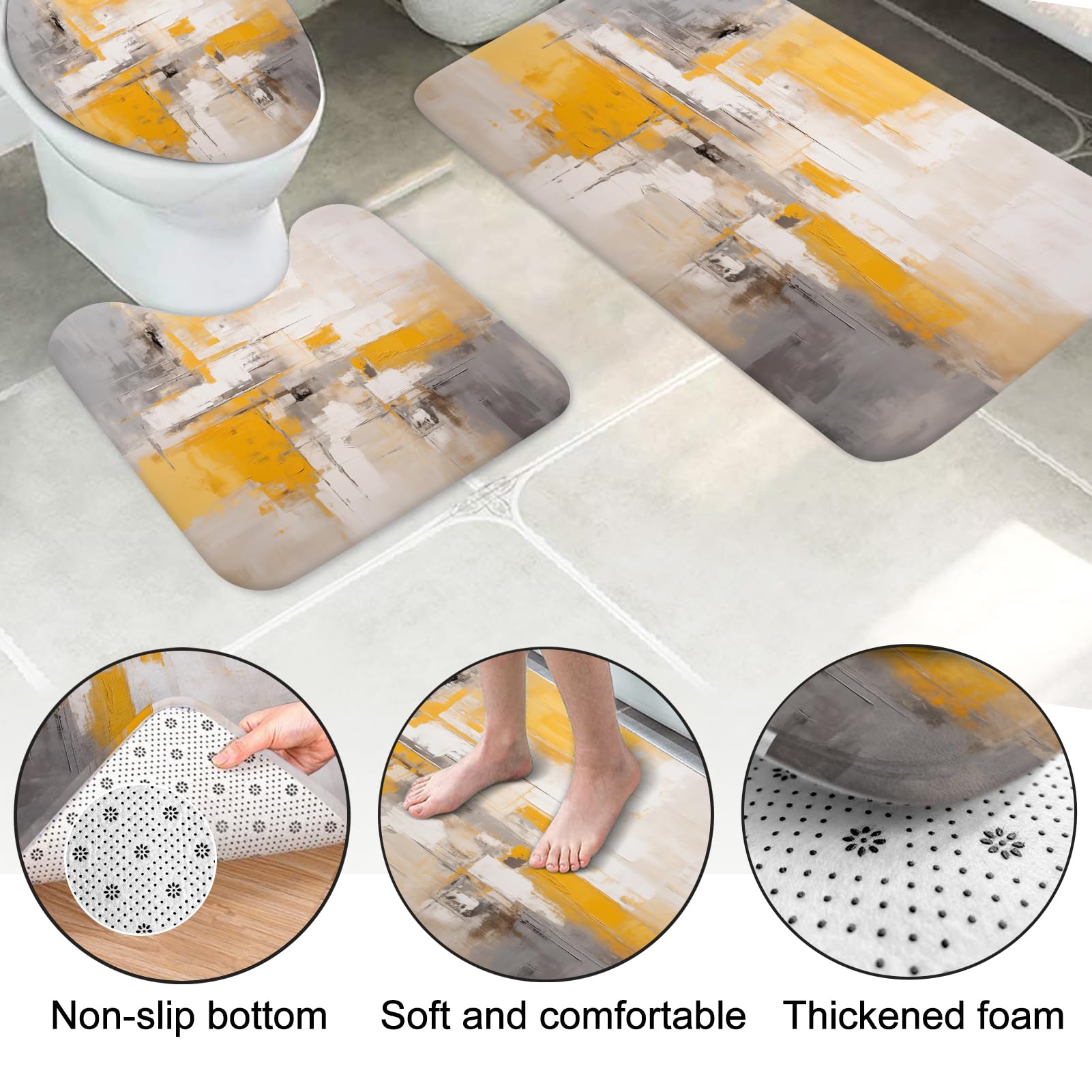 Lnond 4Pcs Bathroom Shower Curtain Sets With Rugs,Yellow Grey Ombre Bathroom Sets With Shower Curtain And Rugs And Accessories