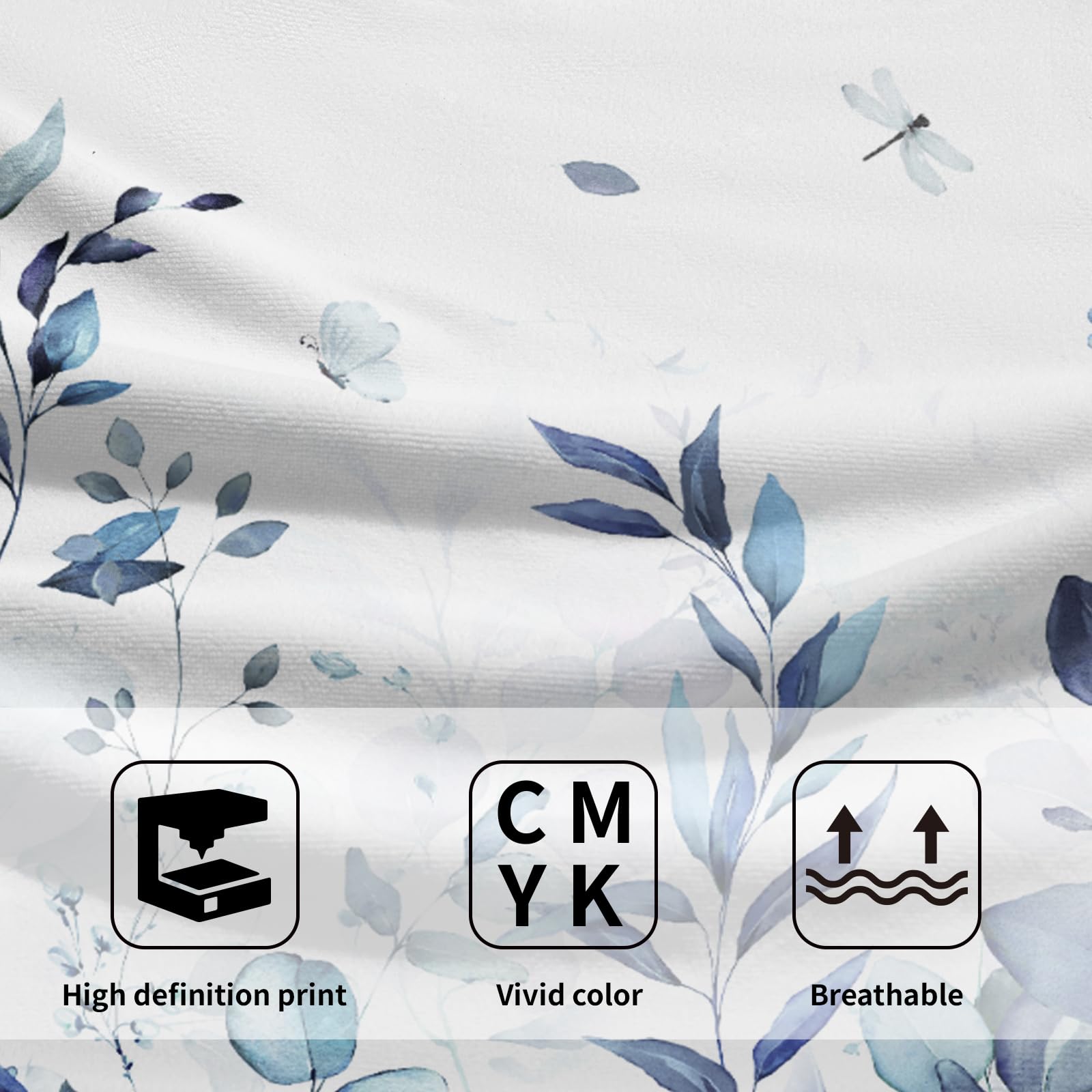 Blue Eucalyptus Leaves Hand Towels Set Of 2, Botanical Leaf Floral Face Towel 28X14 Inch, Quick Dry Super Absorbent Soft Washclo