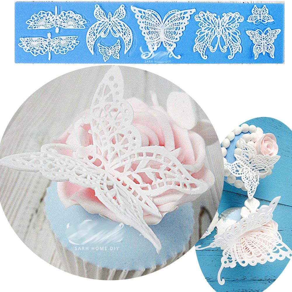Anyana Sugar Edible Butterfly Dragonfly Lace Cake Silicone Embossing Mat Texture Fondant Impression Lace Mat Decorating Mold Gum