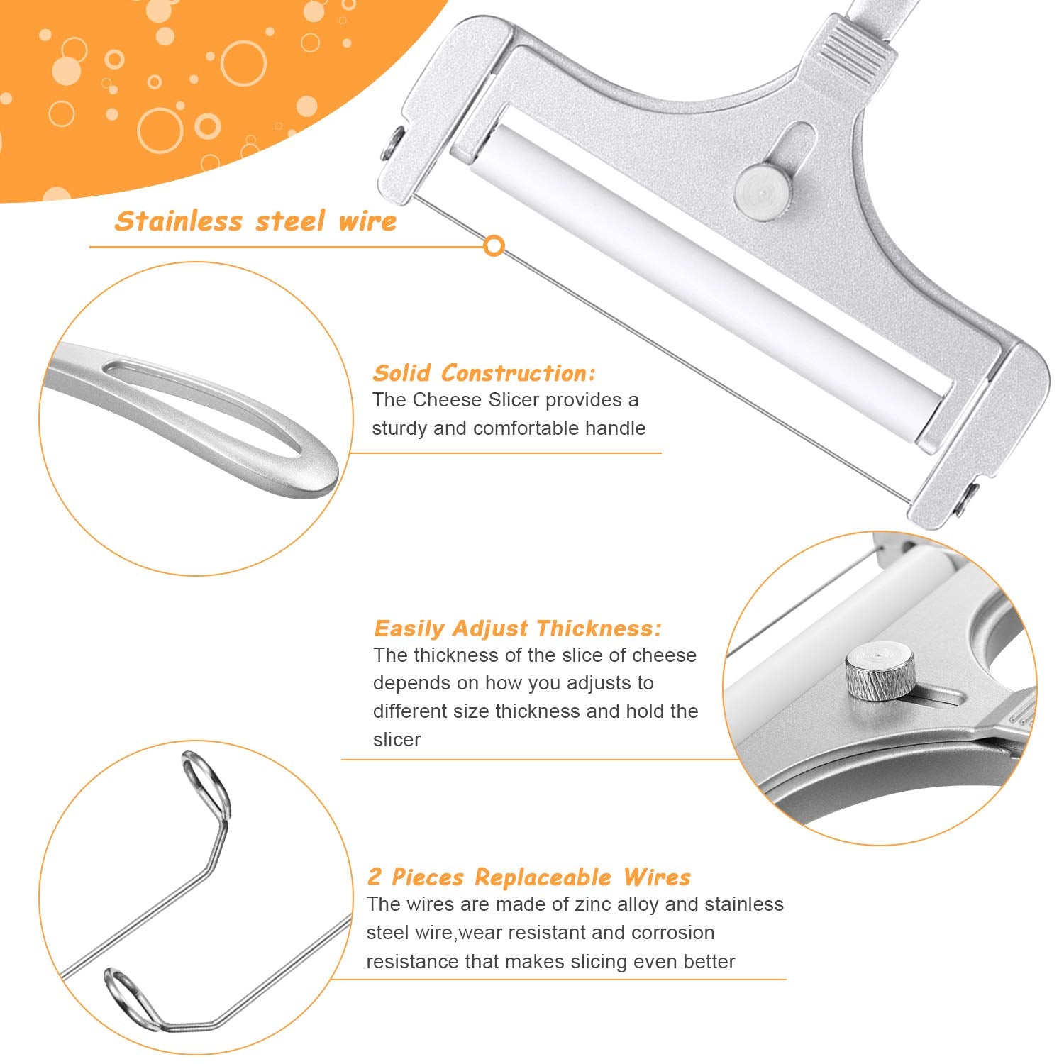 Cheese Slicers For Block Cheese Heavy Stainless Steel Wire Cheese Adjustable Thickness Cheese Cutter Kitchen Cheese Slicers Cutt
