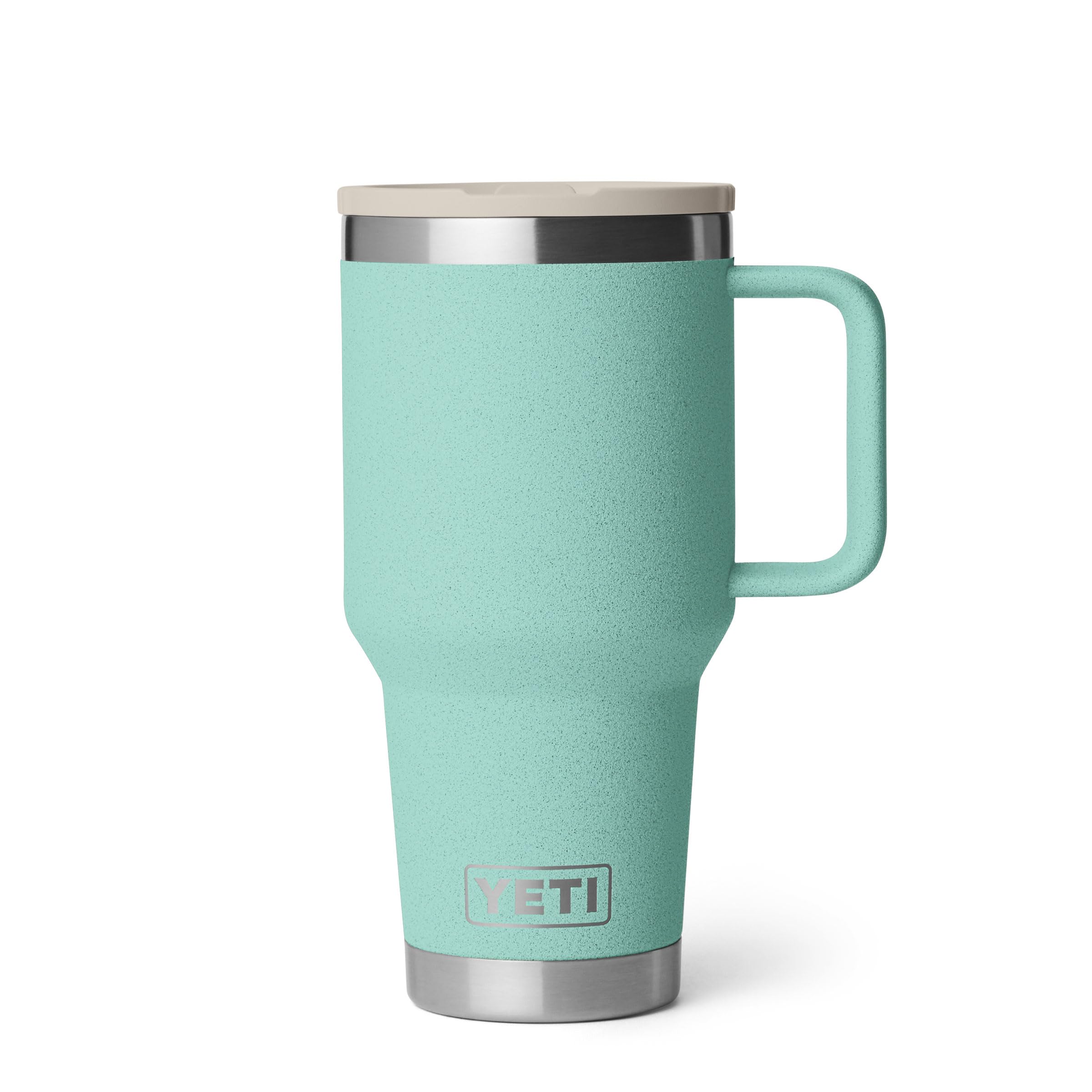 YETI Rambler 30 oz Travel Mug with Flip Straw Lid  Stainless Steel, Vacuum Insulated, Leakproof, Cup Holder Friendly, Sea Stone
