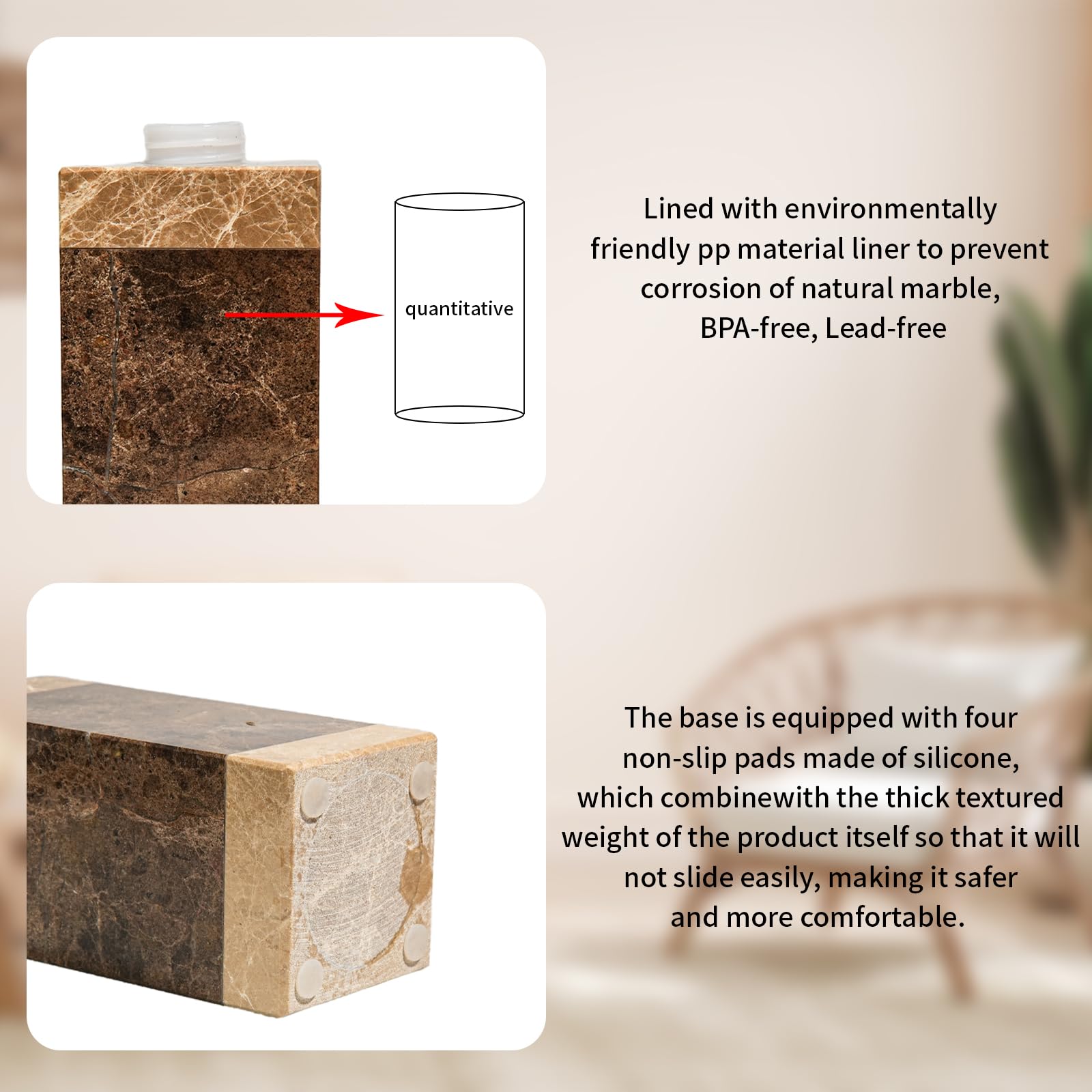 Amaauto Marble Soap Dispenser, Lotion&Hand Soap Dispenser With Stainless Steel Pump For Bathroom Kitchen Countertop, 8 Ounces So