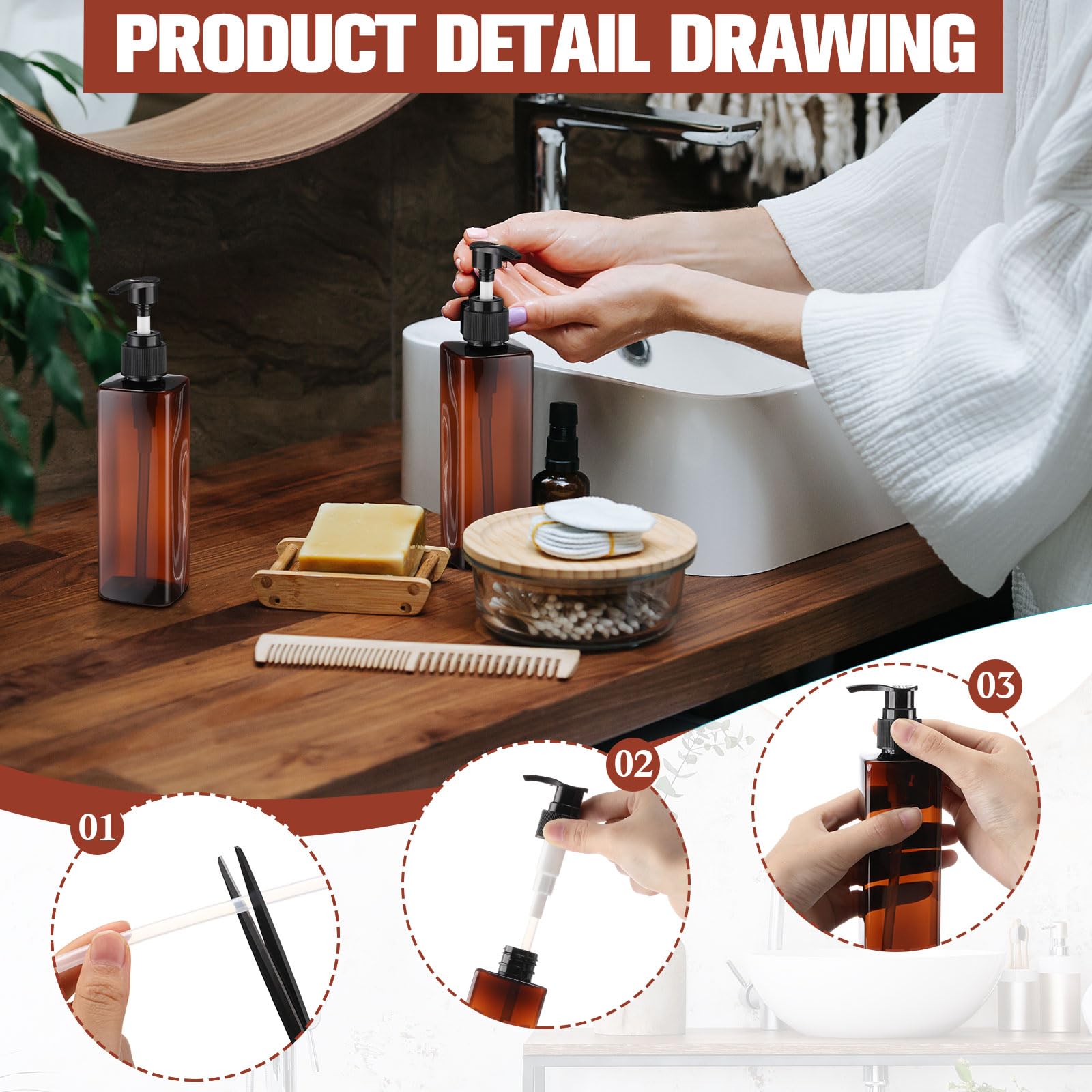 Chunful 8 Pcs Soap Dispensers Plastic Pump Bottles 8.5 oz Refillable Dishwashing Liquid Dispenser with Pump Leakproof Empty Loti