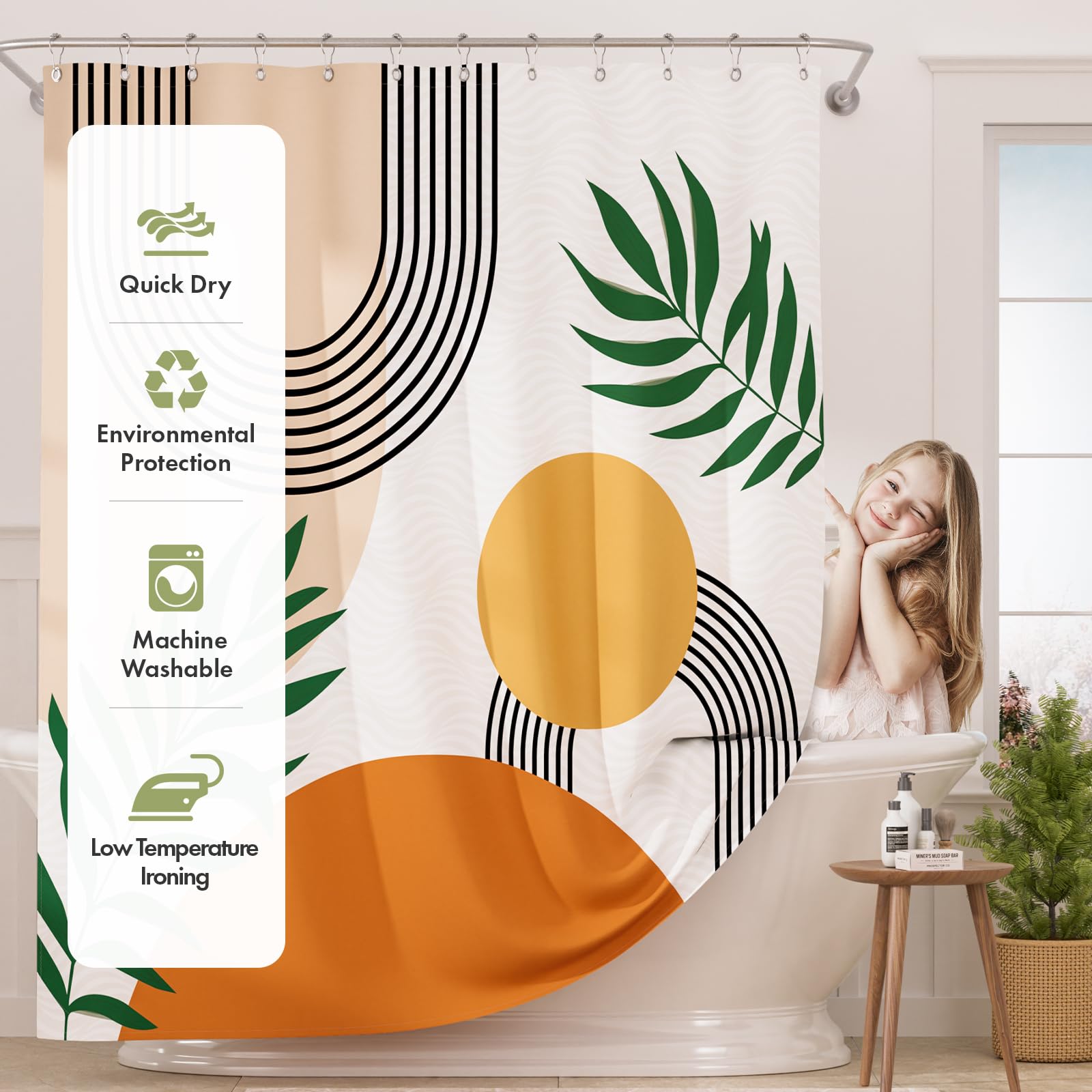 AmazerBath Fall Shower Curtain Sets  Orange Abstract Cloth Shower Curtain with 12 Shower Curtain Hooks  Luxury Hotel Quality Washable Farmhouse Polyester Fabric Bathroom Shower Curtains  72x72 Inches