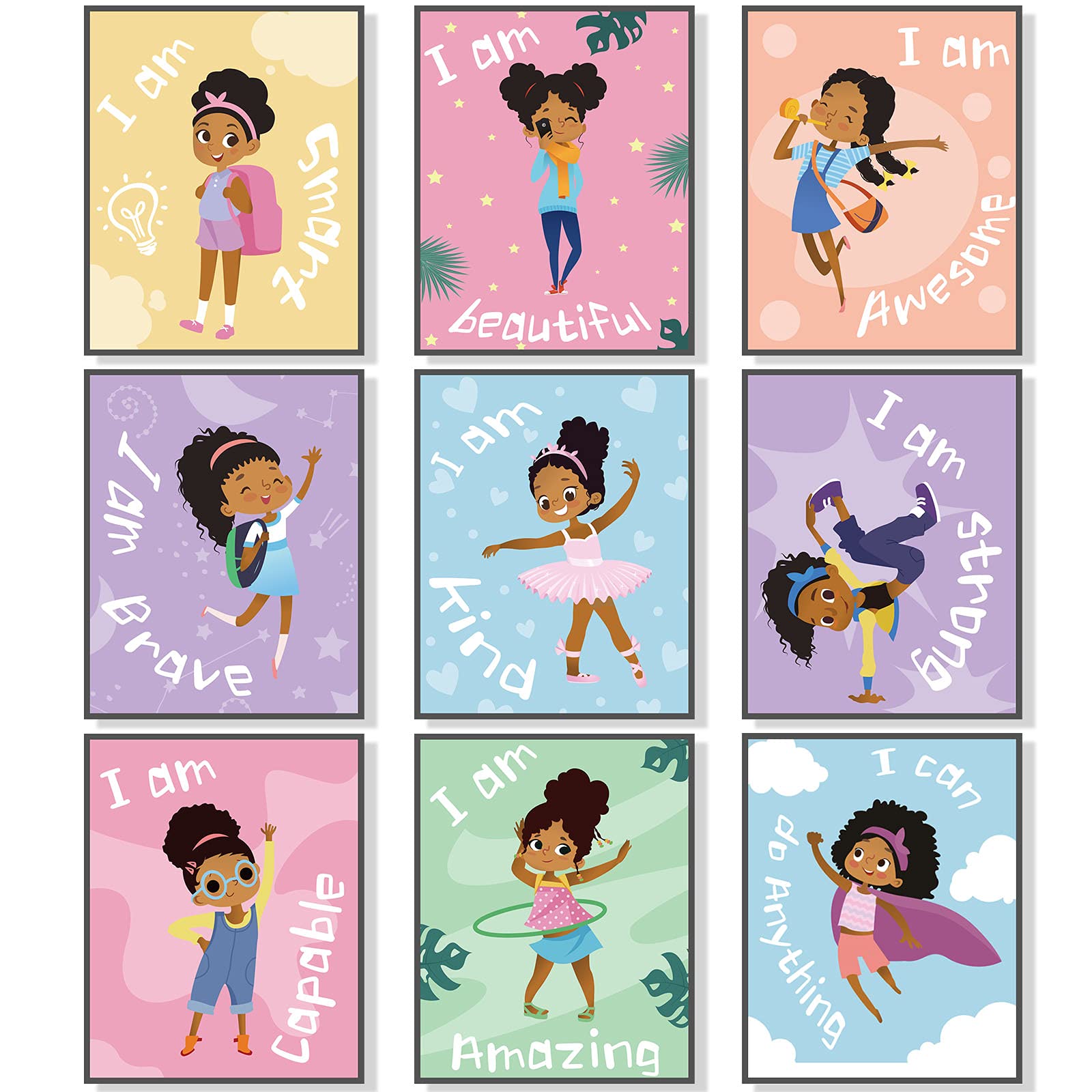 Outus 9 Pieces Black Girl Wall Decor For Girls Room Inspirational Quote African American Wall Art Motivational Saying Wall Decor