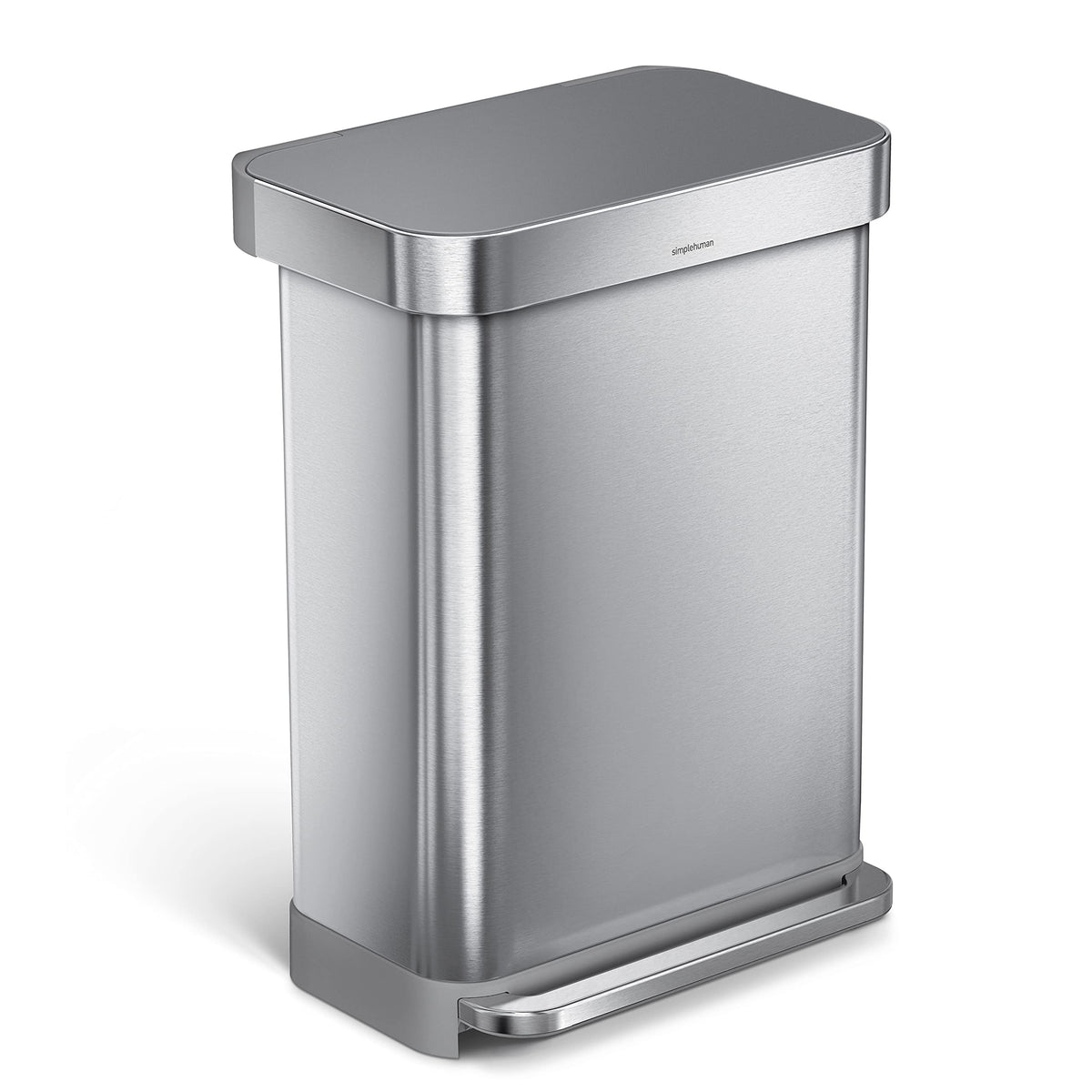Simplehuman 55 Liter / 14.5 Gallon Rectangular Hands-Free Kitchen Step Trash Can With Soft-Close Lid, Brushed Stainless Steel Wi