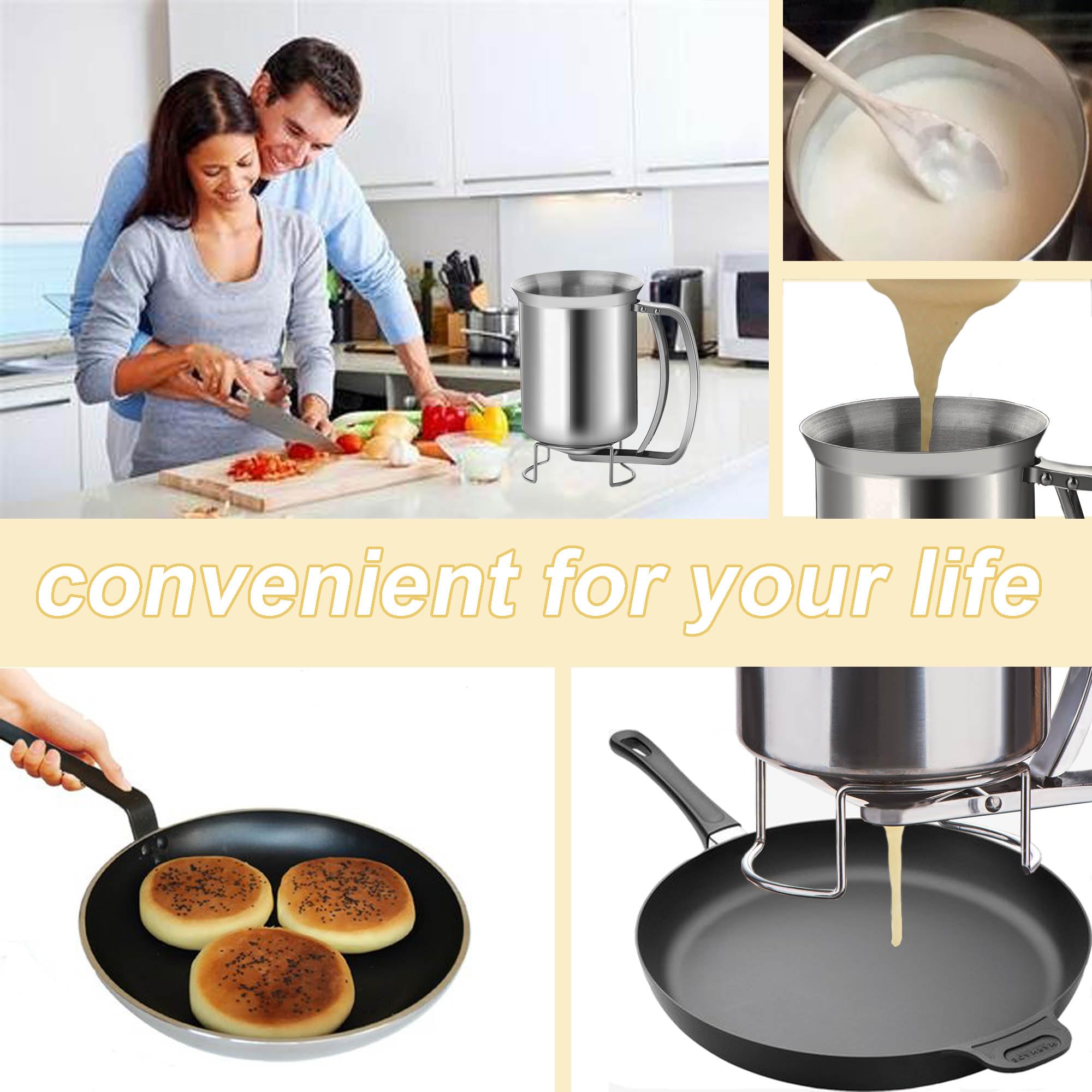 Ugpine Batter Dispenser Stainless Steel Funnel Dispenser With Stand High-Capacity Baking Essential For Pancake Cupcake Waffles M