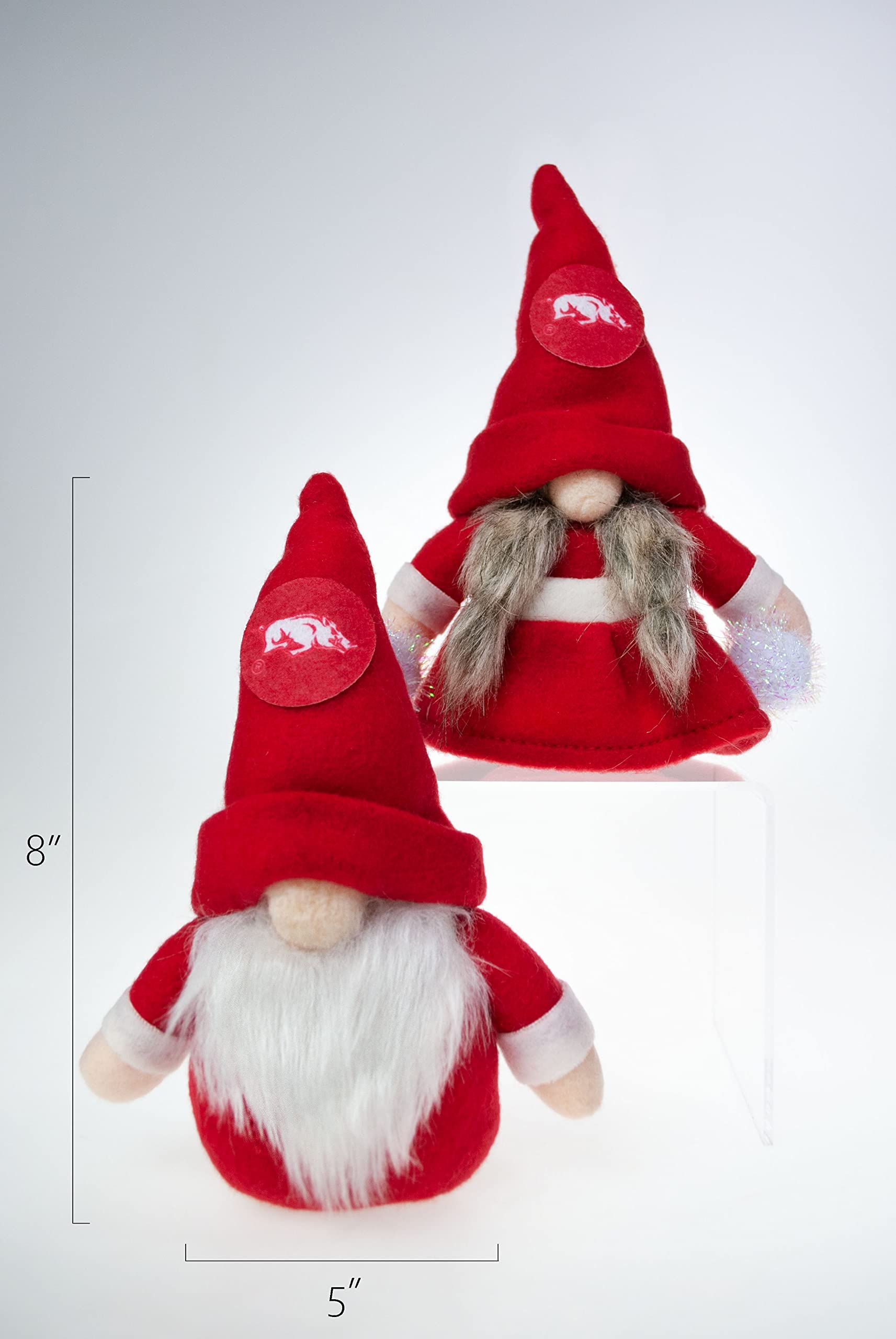 University of Arkansas Razorbacks Set of 2 Plush Gnome Christmas Tree Ornaments by Hannas Handiworks - Fan/Cheerleader Holiday/D