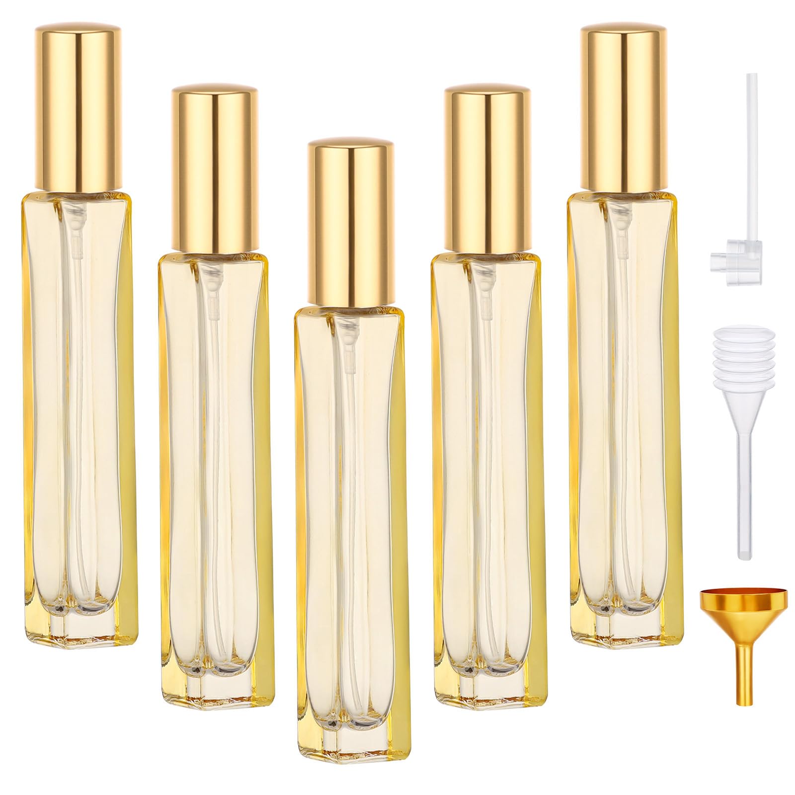 Segbeauty 0.34Oz Glass Fine Mist Cologne Atomizer Spray Bottles, 5Pcs 10Ml Travel Cologne Sprayer With Perfume Refill Kit, Yello