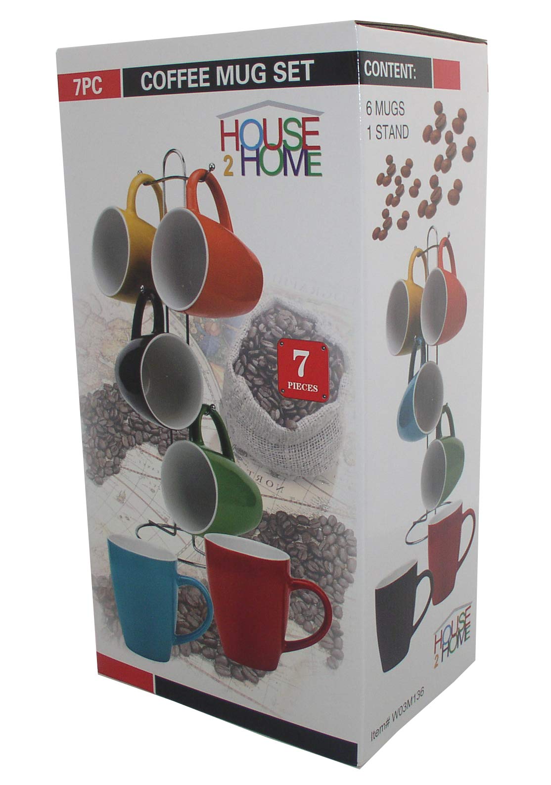 House 2 Home 7 Pc Coffee Mug Set & Stand (15 Oz)