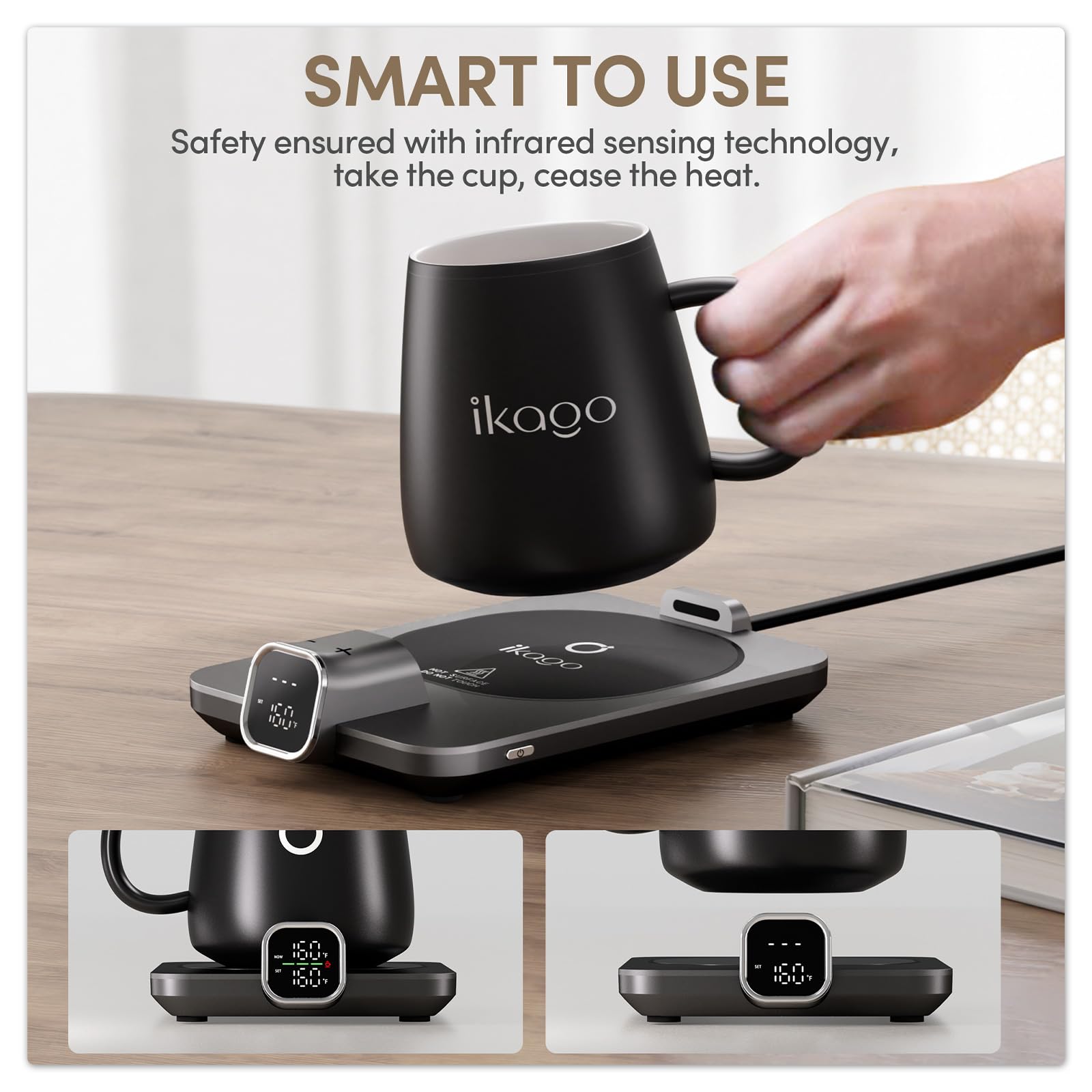Ikago Smart Heated Coffee Mug Warmer & Mug Set - Heated Mug Warmer With Auto Shut Off, 1F Precise Temperature Control Mug Warmer