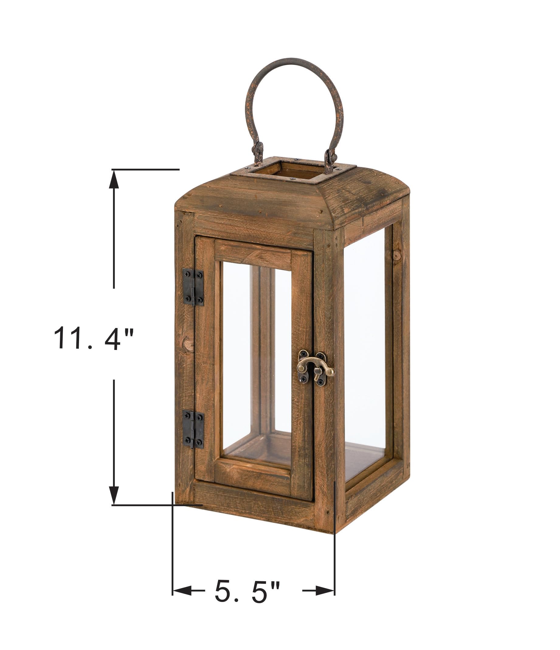 11 High Wooden Lantern Made of Solid Firwood in Handpainted Mediterranean Brown with Metal Handle,Hurricane Lantern, Farmhouse L