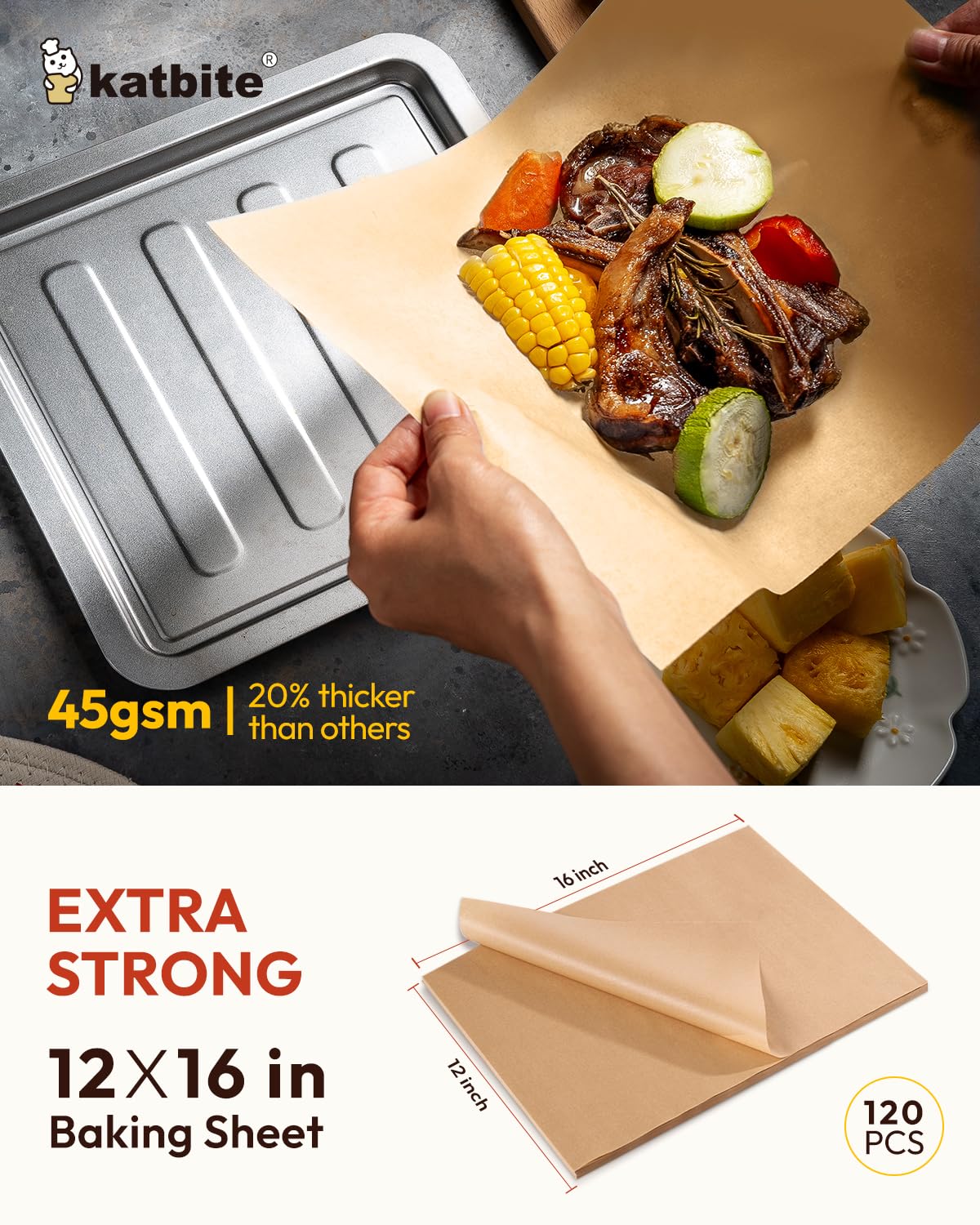 Katbite Unbleached Parchment Paper Baking Sheets, 12x16 Inch, 120 Pcs, Heavy Duty, Non-stick, Perfect for Baking and Cooking