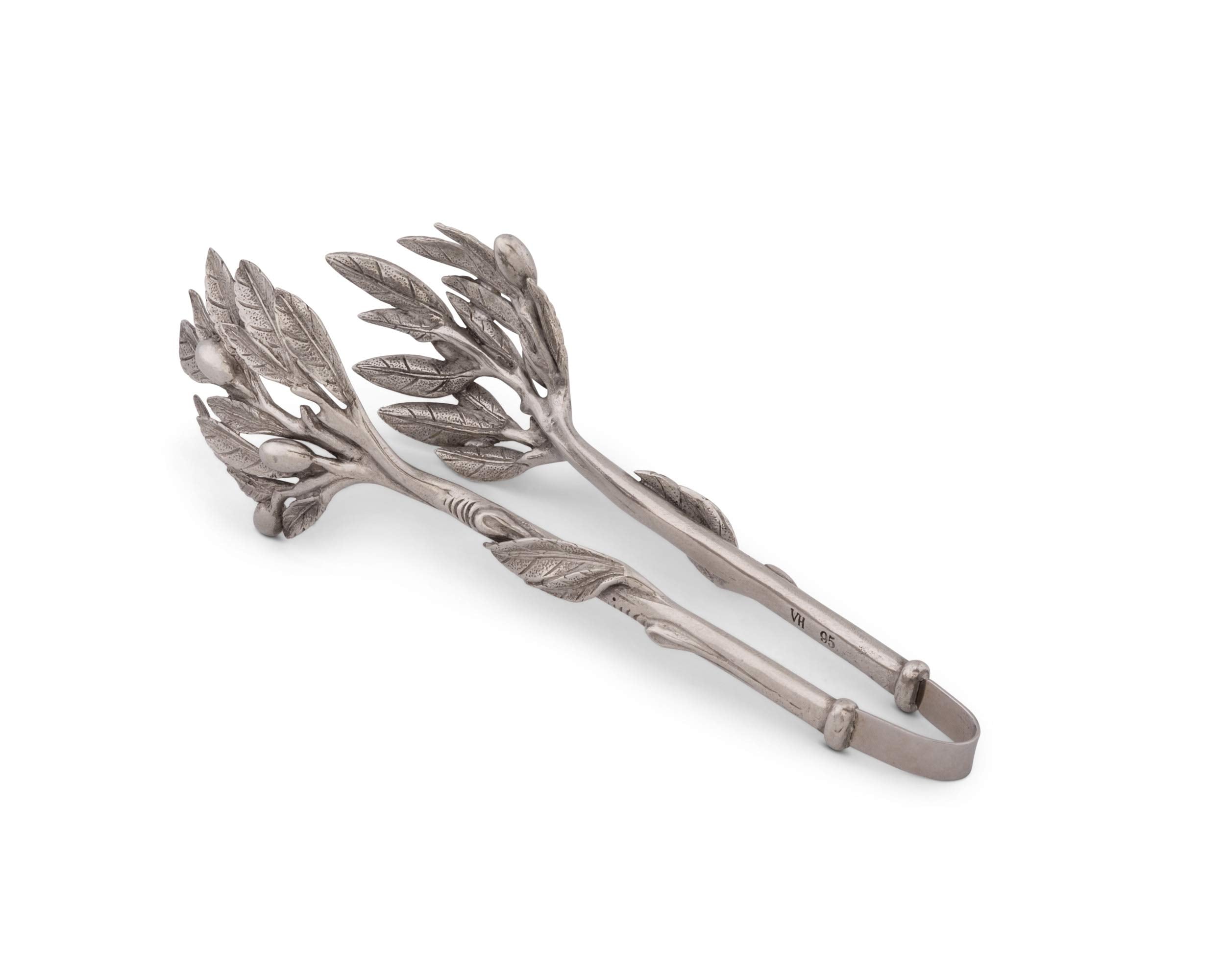 Vagabond House Pewter Metal Olive Pattern Ice And Bread Tongs 8''Long X 3''Wide X 2.25''Tall