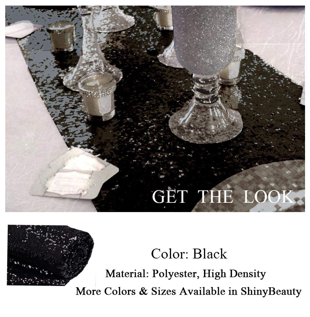Shinybeauty Black Table Runner 12'' X 108'' Sequin Table Runner Glitter Table Runner Fall Table Runner Halloween Party Table Run