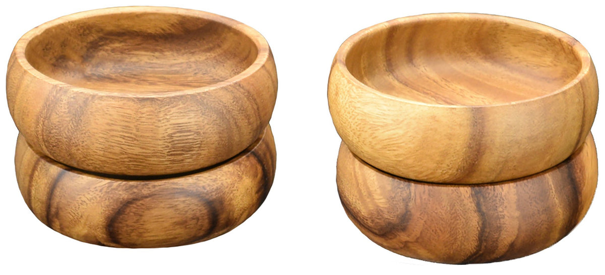 Pacific Merchants Acaciaware Natural Acacia Wood Round Calabash Bowl, 4-Inch, Set Of 4