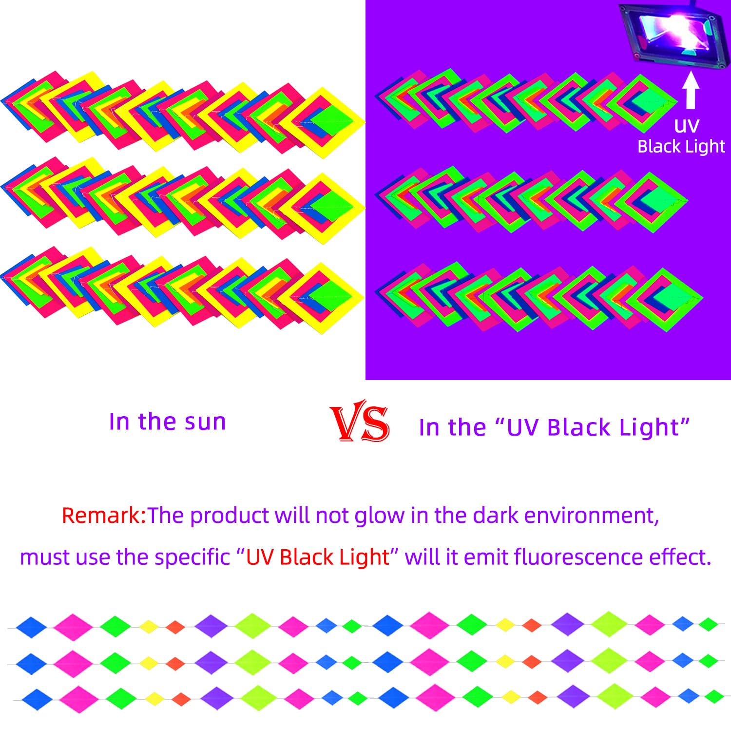 123Feet Uv Paper Neon Garland Neon Streamers Diamond Shape Black Light Neon Decorations Glow Party Uv Reactive Neon Party Favors