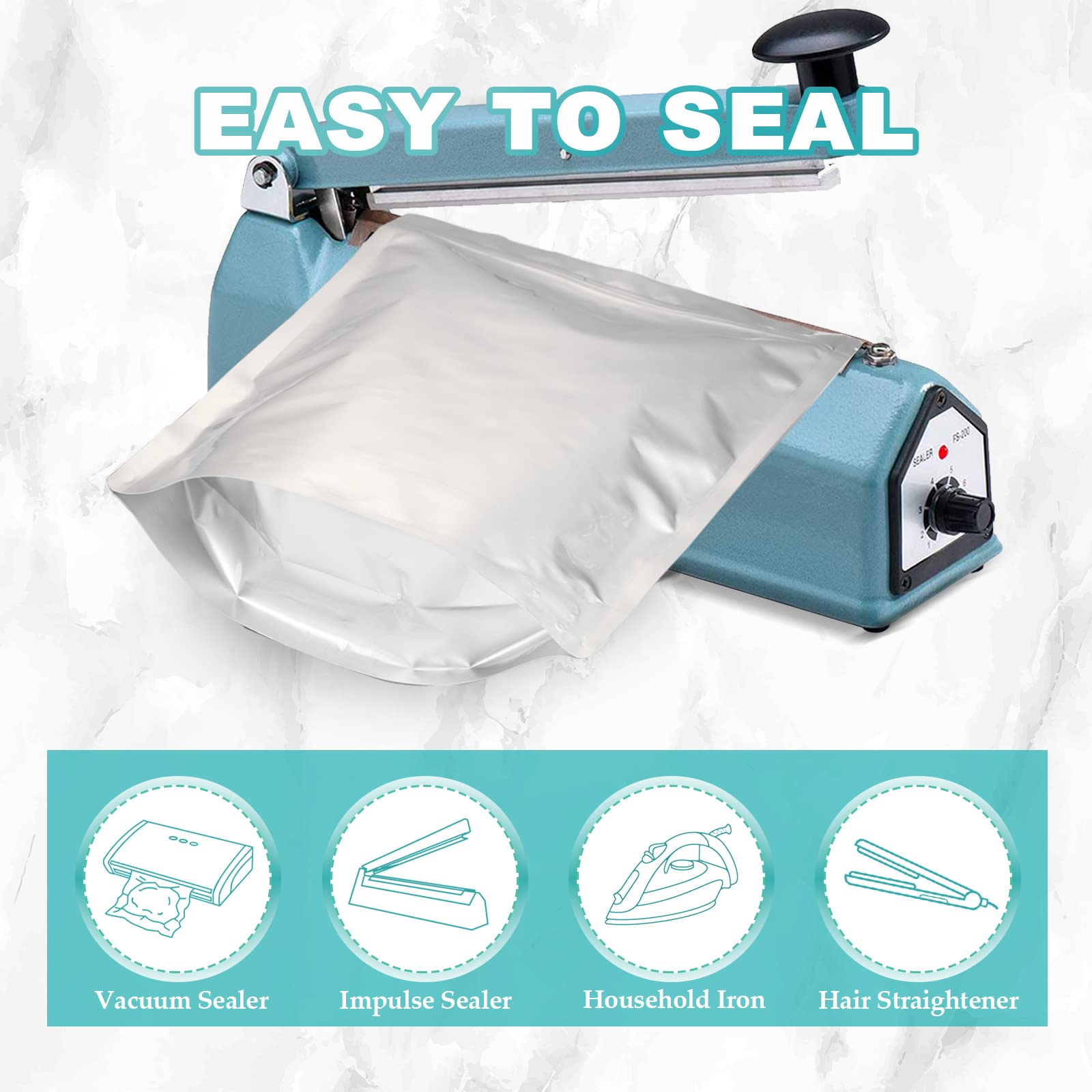 50Pcs 1 Gallon Mylar Bags For Food Storage, 10 Mil 10''X14'' Stand-Up Zipper Pouches Resealable And Heat Sealable Bags For Long