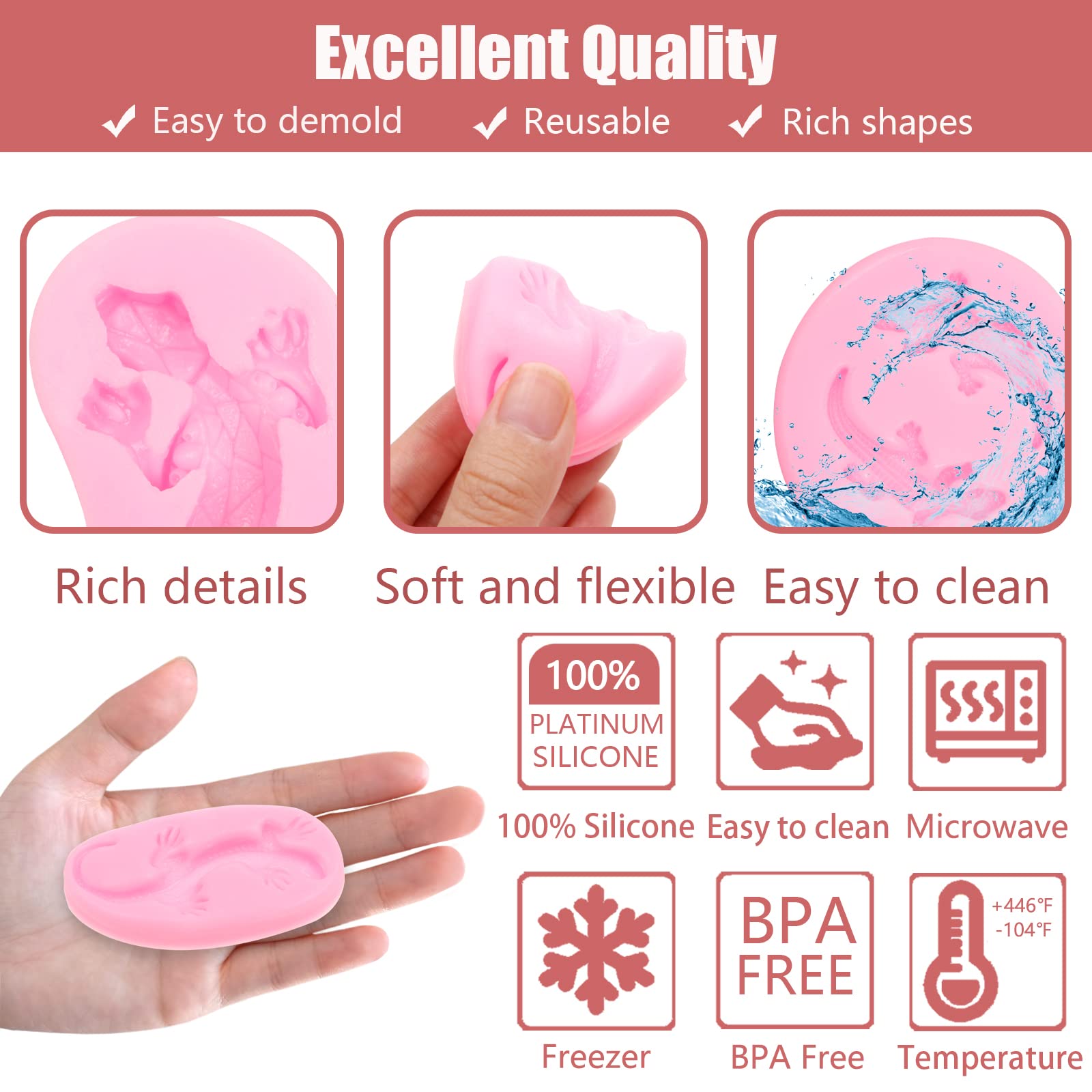 Lizard Gecko Fondant Mold 4 Pcs, Chocolate Candy Silicone Molds For Cake Decoration Cupcake Topper Cake Resin Polymer Clay Craft
