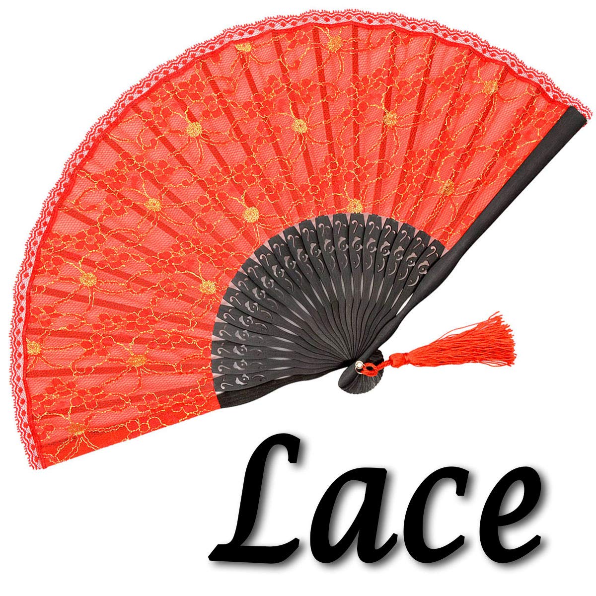 OMyTea Sexy Lace 8.66(22cm) Women Hand Held Folding Fans with Bamboo Frame - with a Fabric Sleeve for Protection for Gifts - Chi