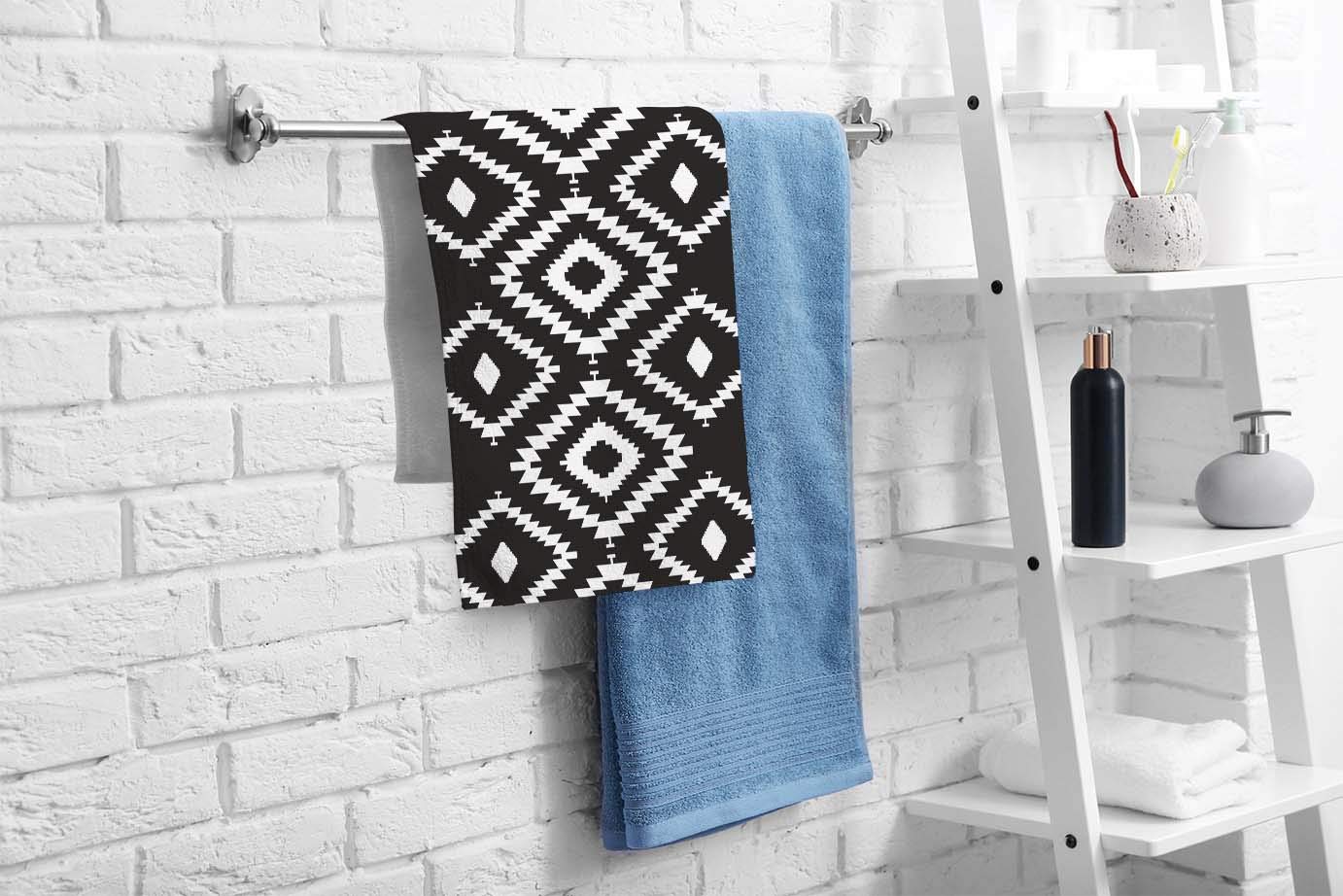 Ofloral Hand Towels Cotton Washcloths Black White Repeating Geometric Tiles With Dotted Rhombus Comfortable Super-Absorbent Soft
