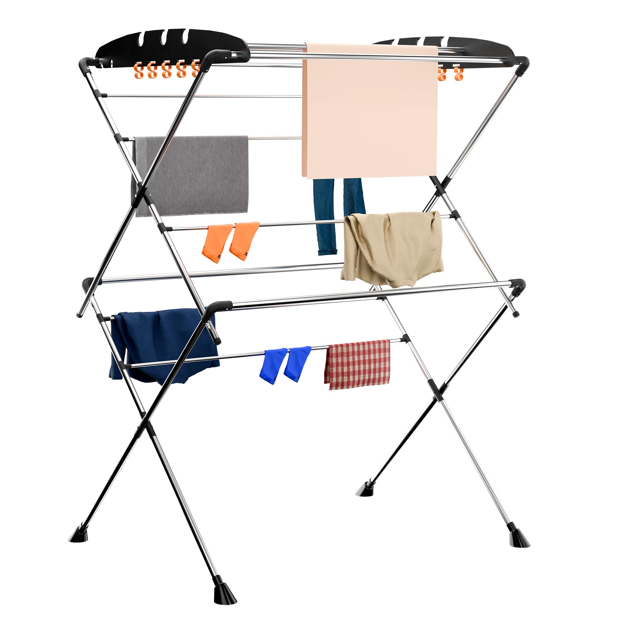 Kuber Industries Stainless Steel Cloth Stand For Drying Clothes Foldable | Zig Zag Cloth Dryer Stand For Balcony | Smart Design 