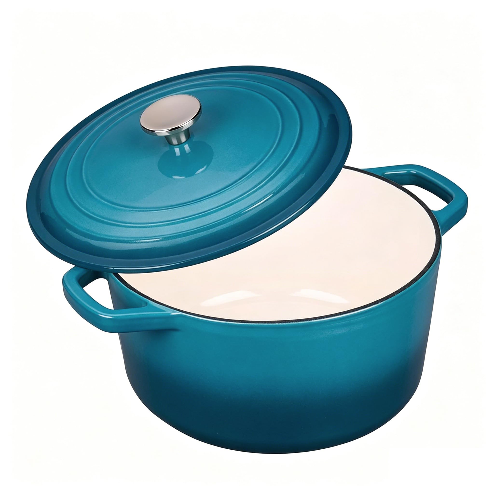 Maldira Enameled Cast Iron Dutch Oven, Non Stick Casserole Pot with Lid (Peacock Blue, 4.5 Quarts)