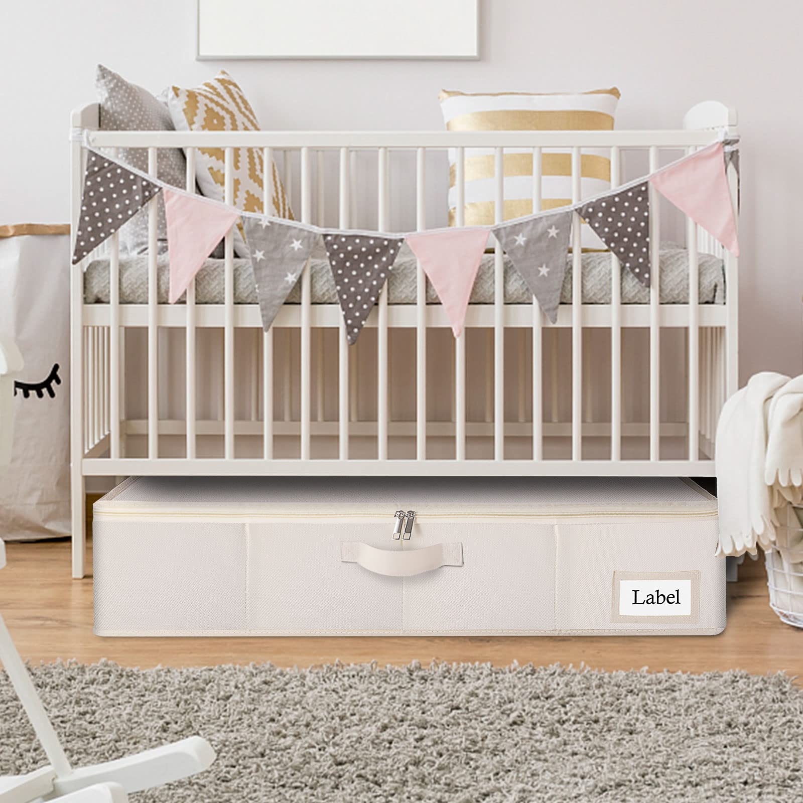 Yawinhe Underbed Bags, Storage Containers Bags with Lid, Foldable Blanket Bins, with Sturdy Zipper und Label Holders, for Clothi
