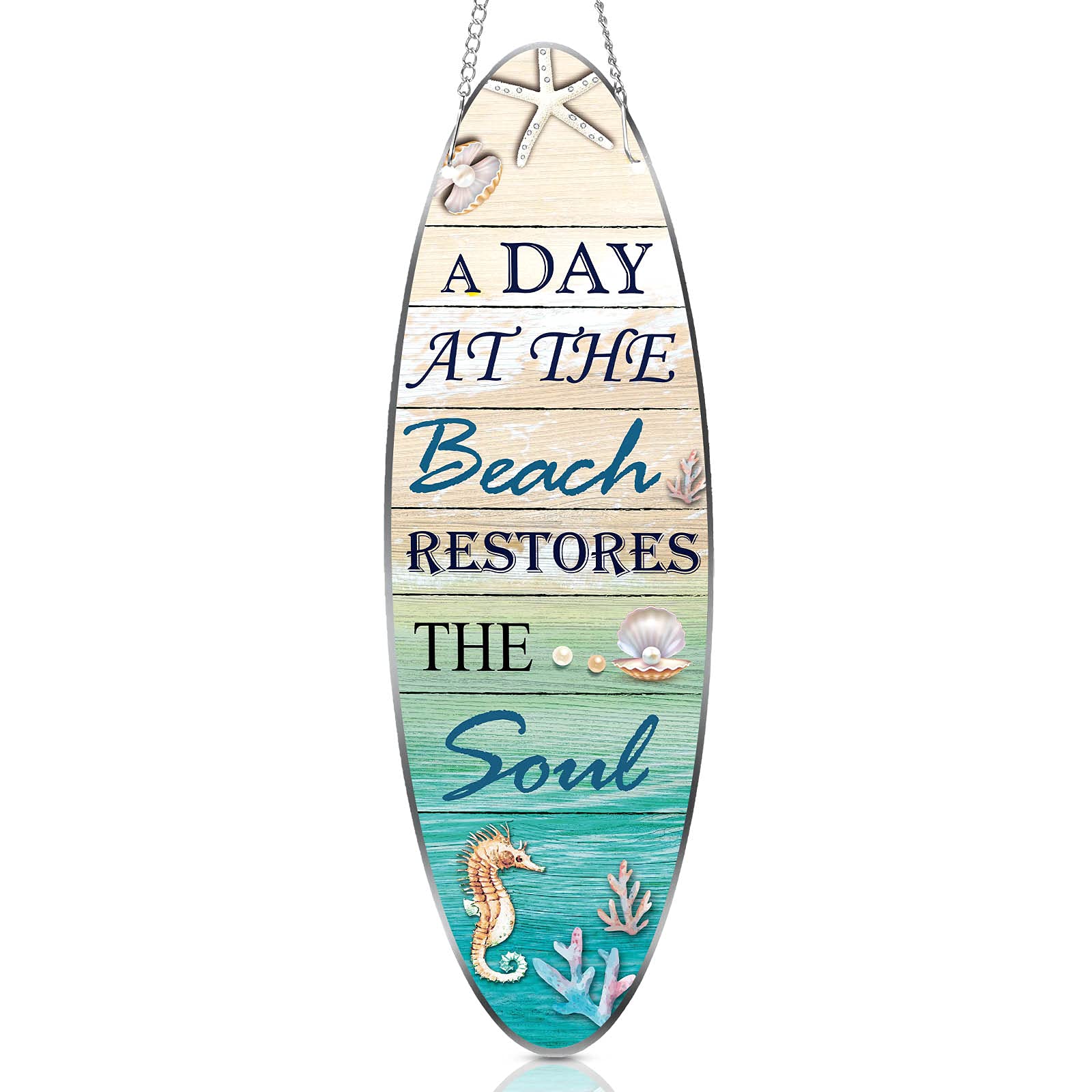 Hotop Beach Sign Decor Hanging Sea Decorations Starfish Wall Decoration Beach Plaque Door Wall Plaque Decor Sign with Seahorse a