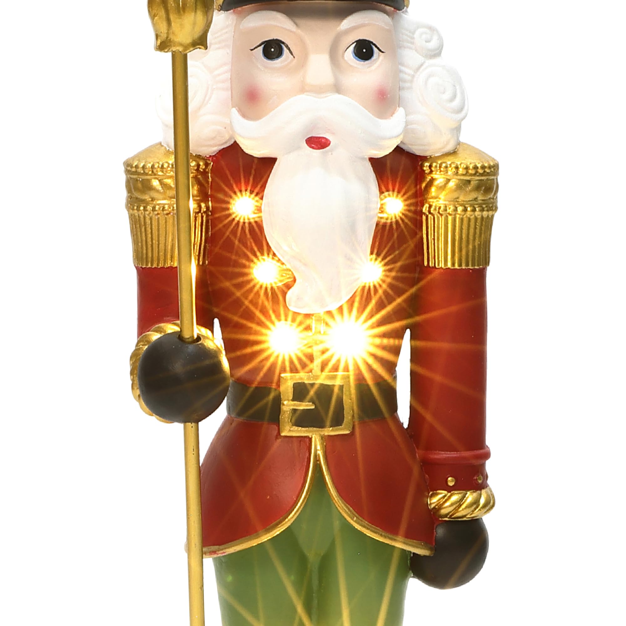 LuxenHome 2FT Tall Nutcracker Christmas Decoration, Lighted Holiday Nutcracker Soldier Statue with Black Belt and Scepter, Chris