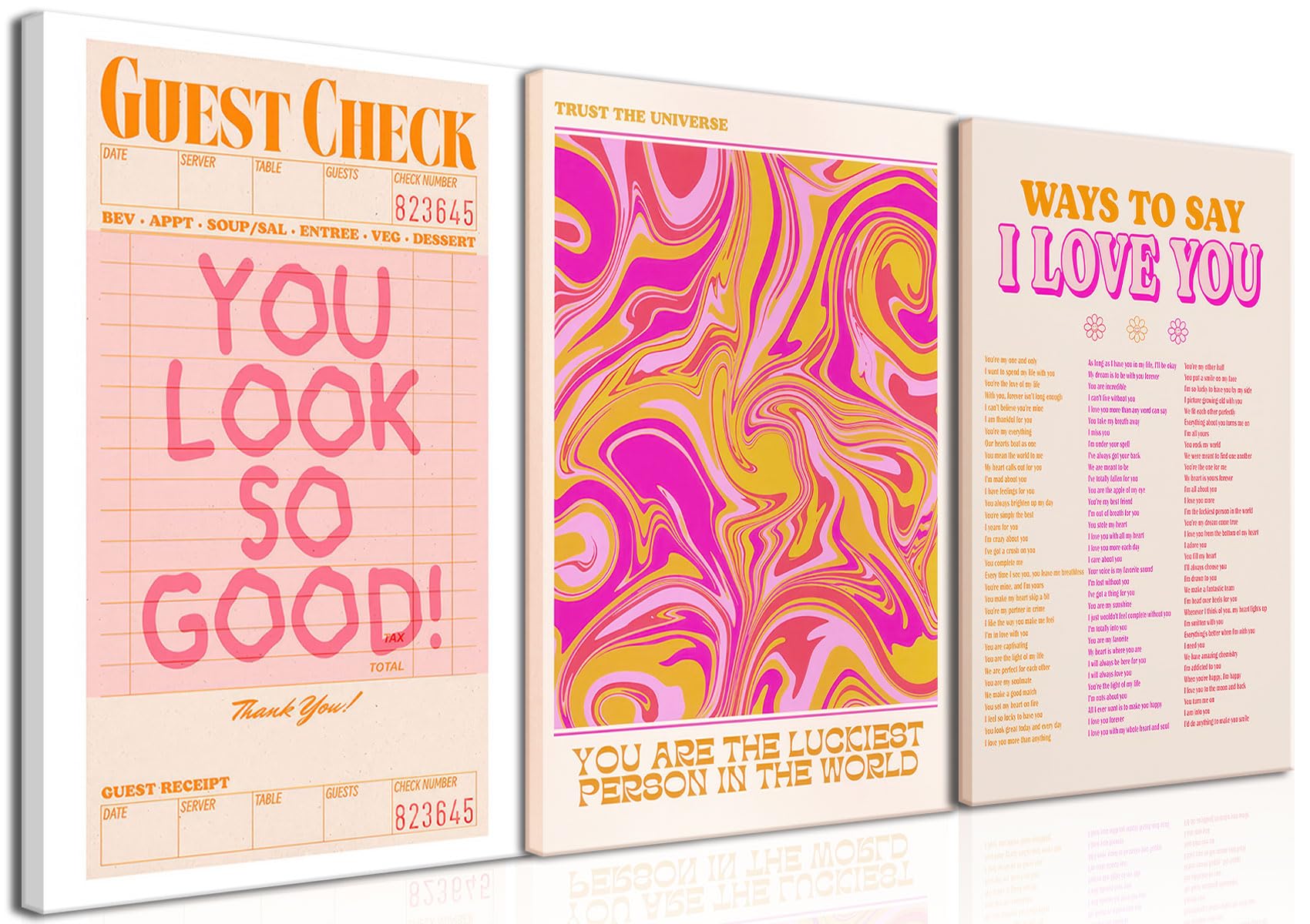 Pink Wall Decor Canvas Wall Art Set Of 3 | Abstract Posters Prints Expressing Love | Unique Room Decor For Teen Girls And Women