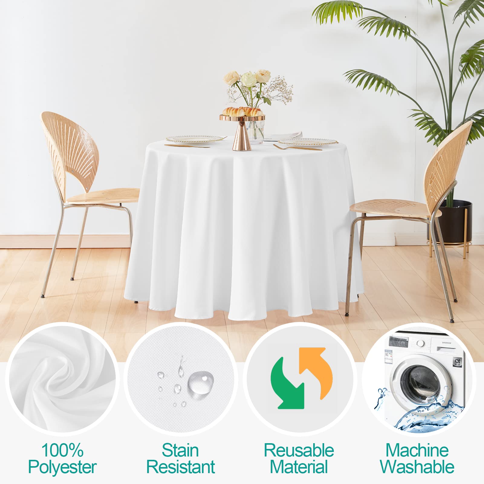 Emart Round Tablecloth White (6 Pack) Circular Polyester Table Cover 90 Inch In Diameter For Dinning, Kitchen, Picnic,Wedding An