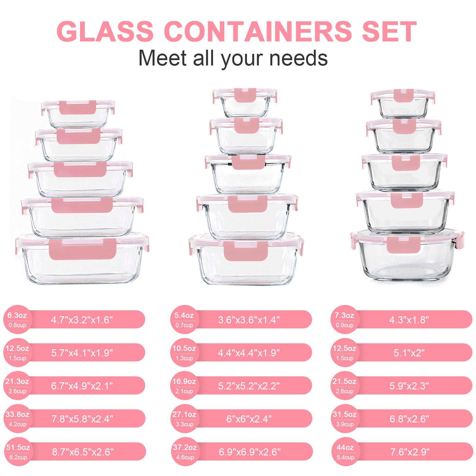 Komuee 30 Pieces Glass Food Storage Containers Set, Glass Meal Prep Containers Set With Snap Locking Lids, Airtight Glass Lunch